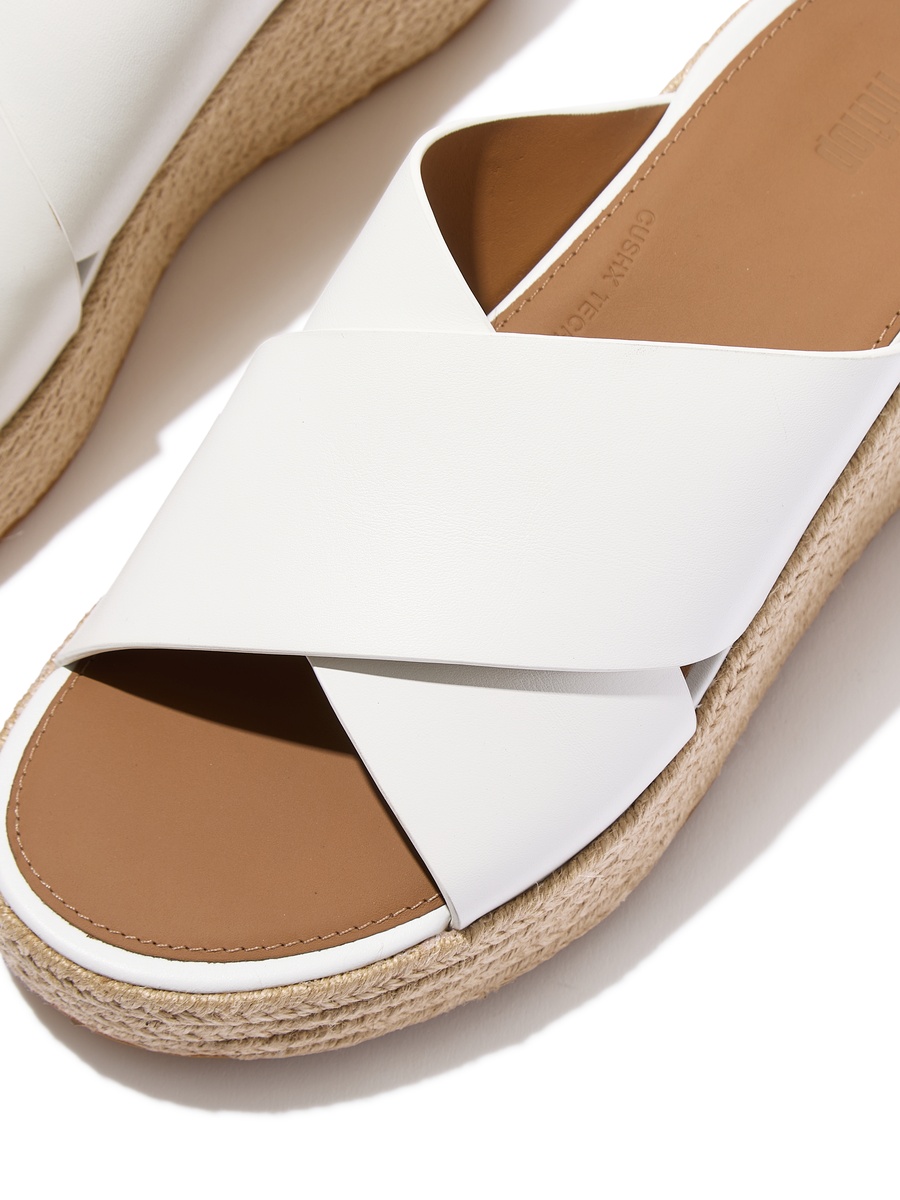 White Cross-Strap Espadrille Wedge Sandals