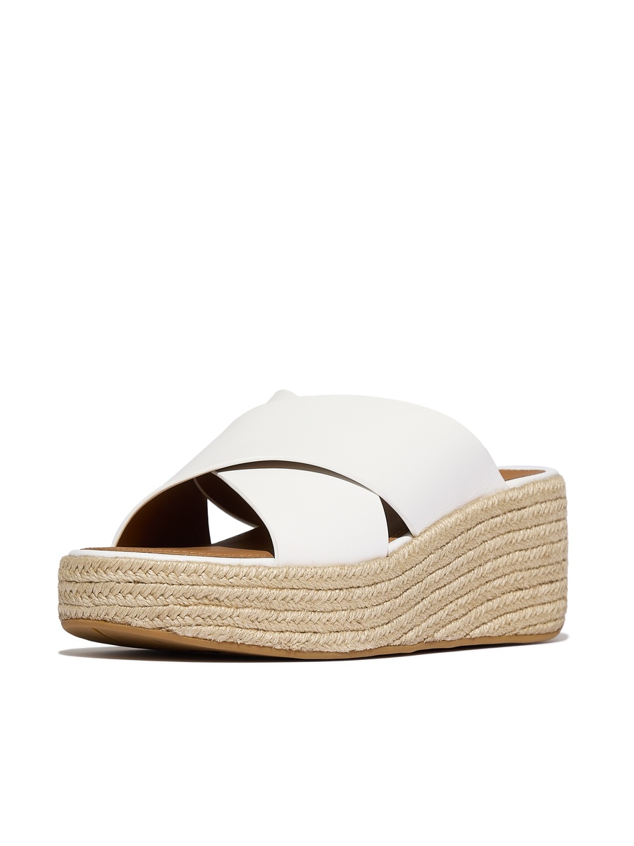 White Cross-Strap Espadrille Wedge Sandals