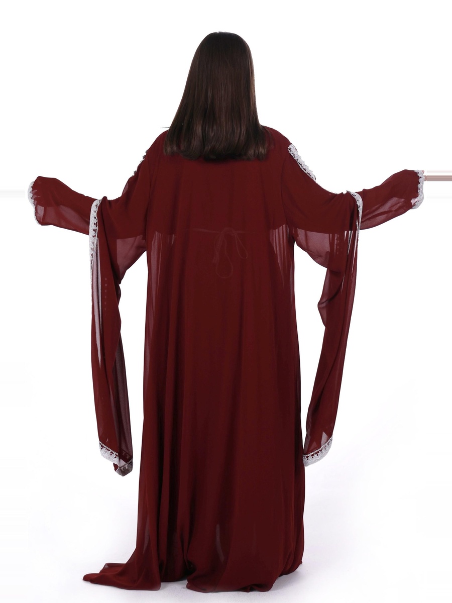 Burgundy Embroidered Belted Kaftan