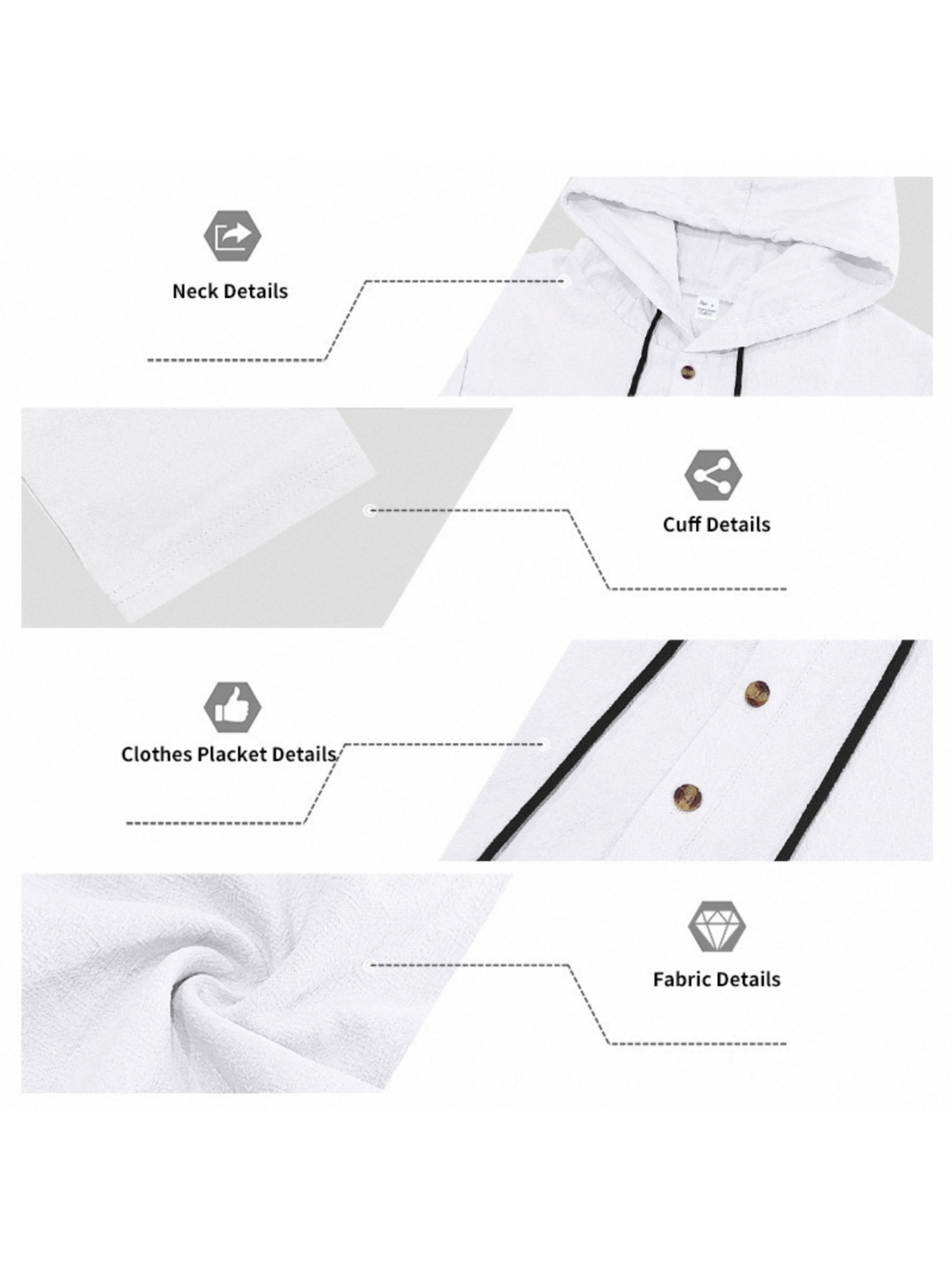 Men White Linen Hooded Henley Shirt and Trousers Set