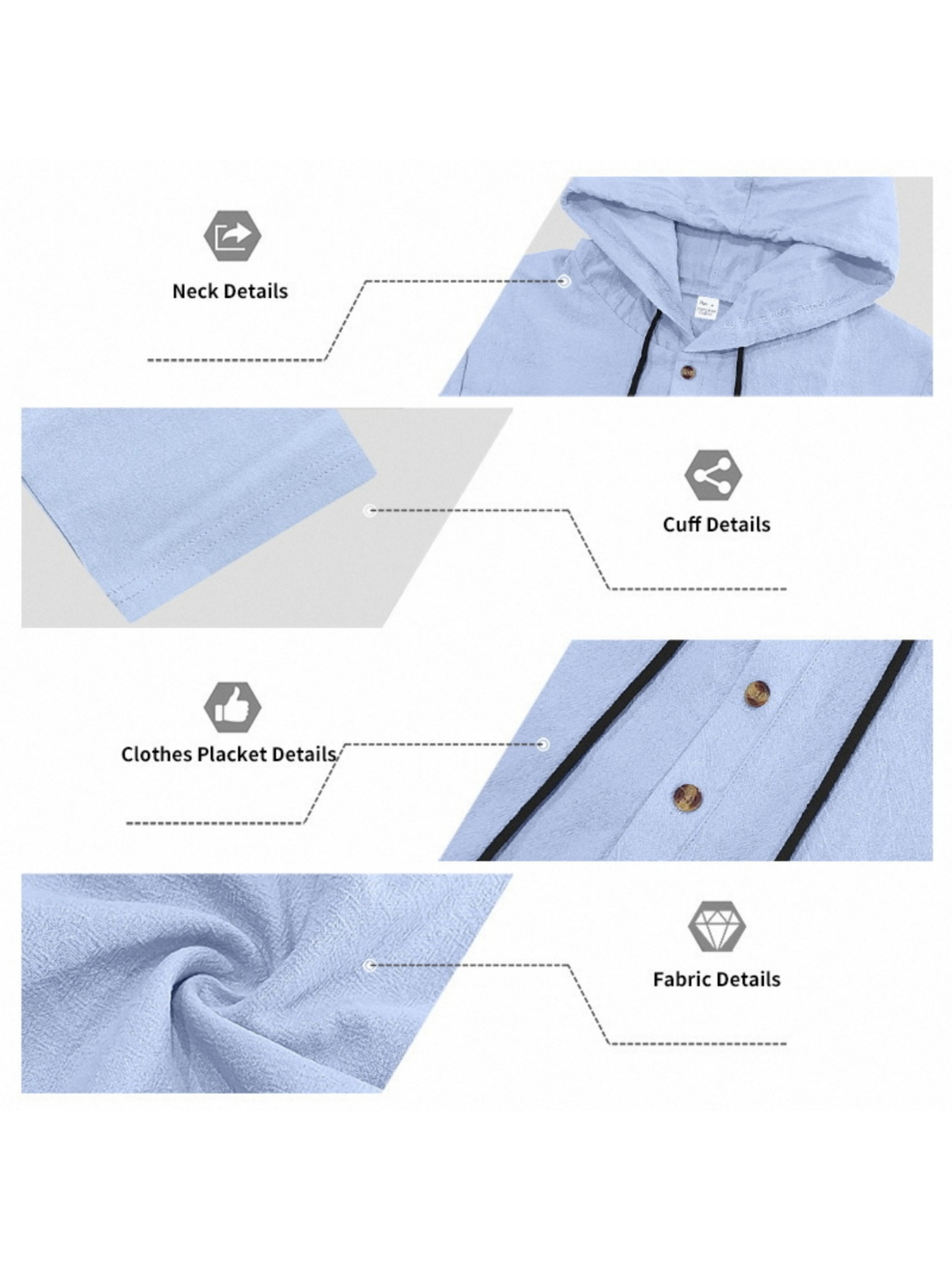 Men Light Blue Linen Hooded Henley and Jogger Set