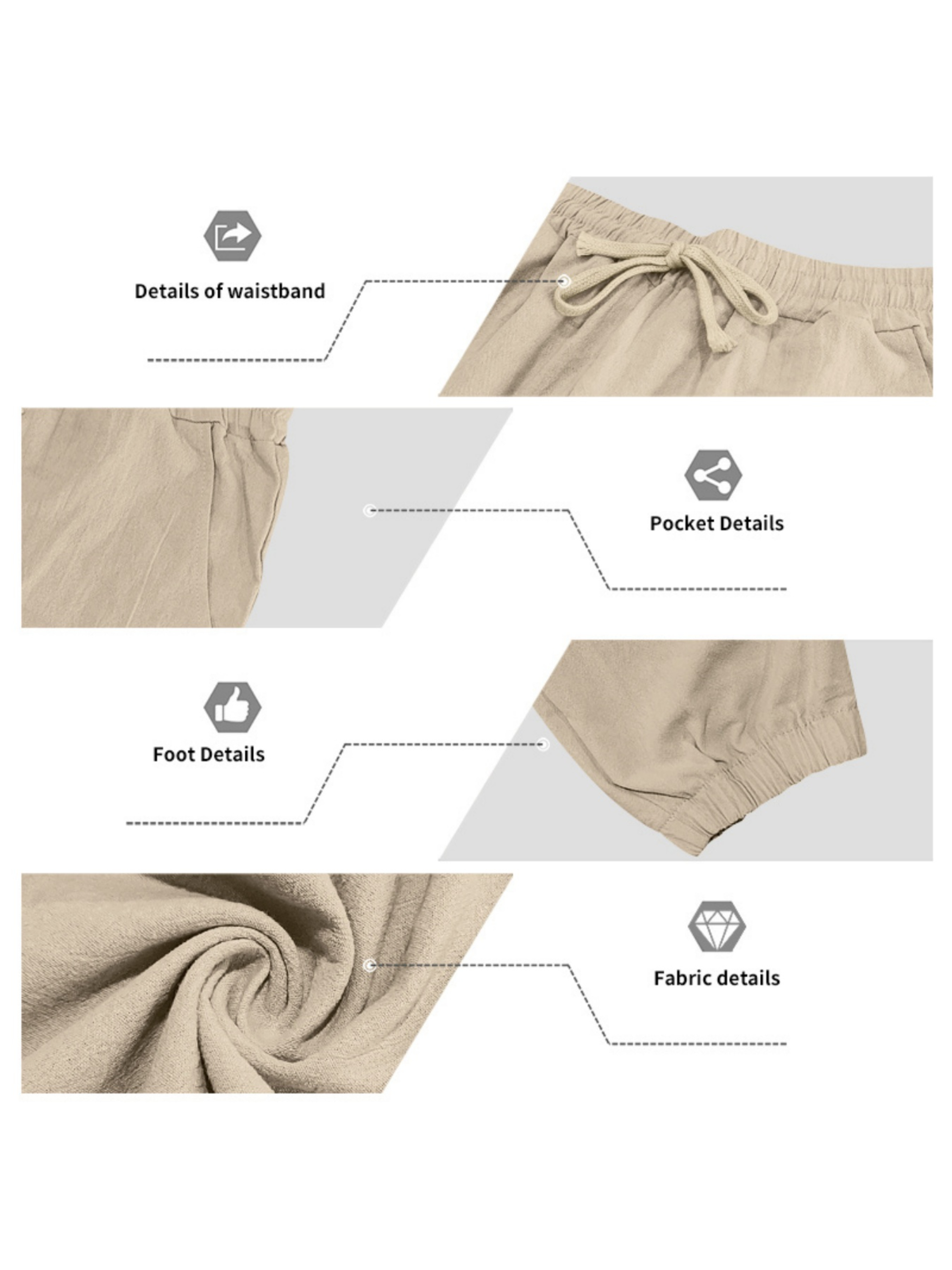 Men Beige Linen Hooded Henley Shirt and Trousers Set