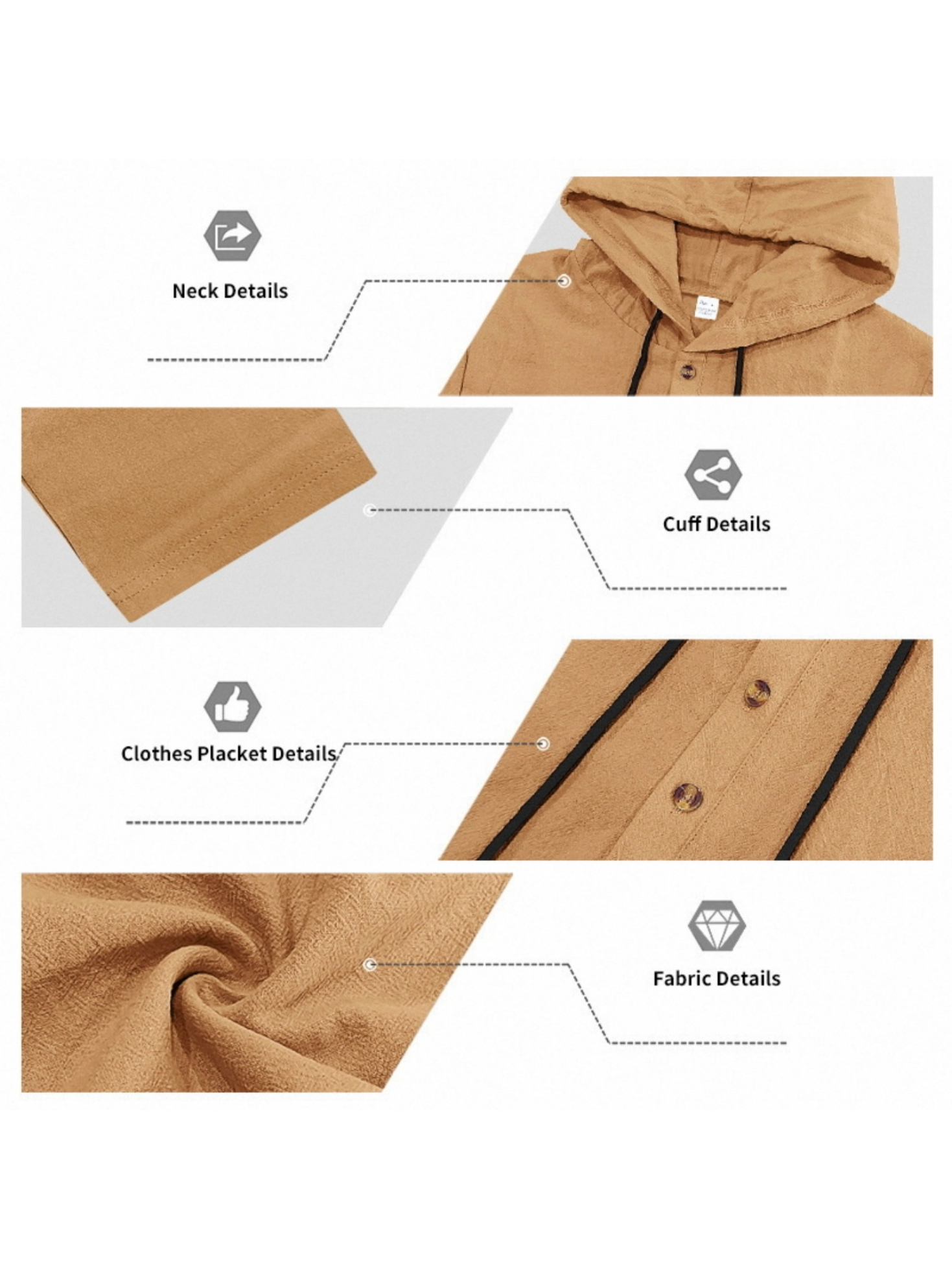 Men Brown Linen Hooded Henley Shirt and Trousers Set