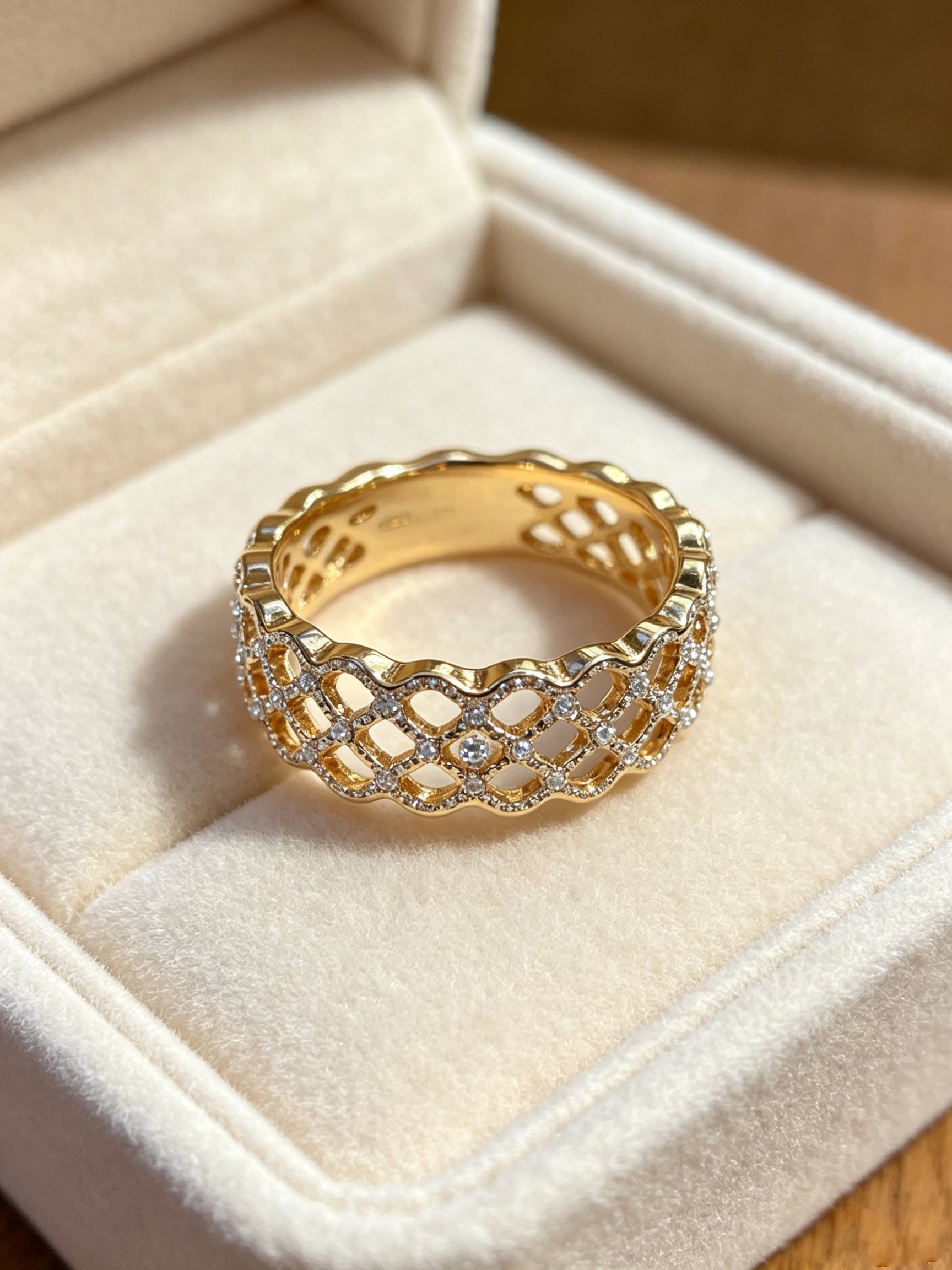 Golden Lattice Embellished Ring