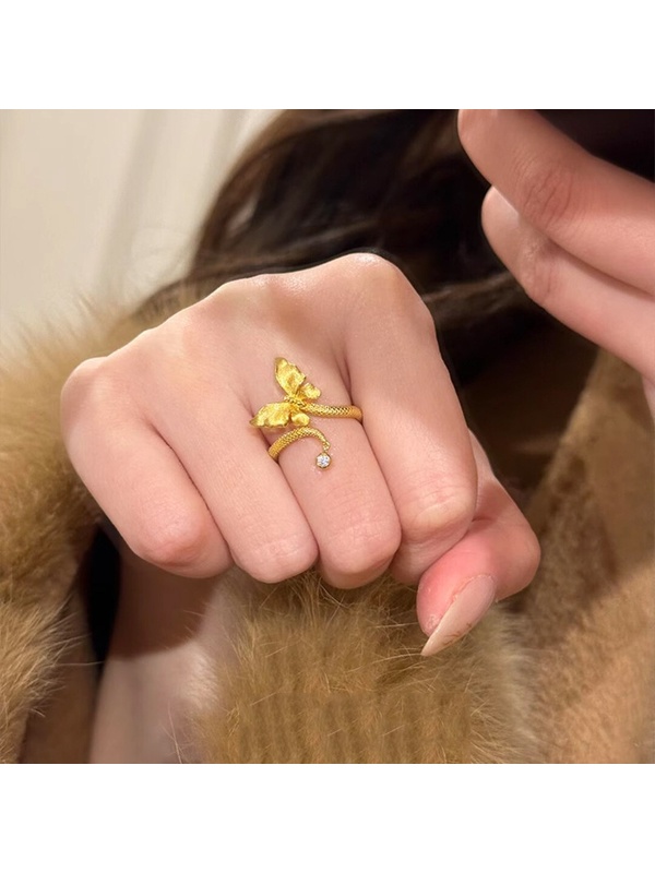Gold Butterfly Serpent Ring with Embellished Tassel