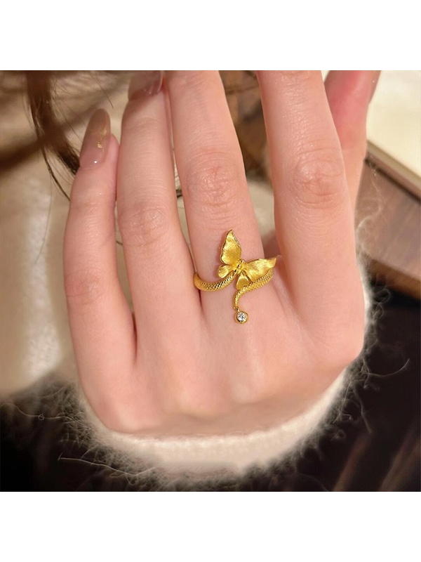 Gold Butterfly Serpent Ring with Embellished Tassel