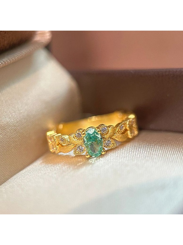Gold Plated Mint Green Gemstone Ring