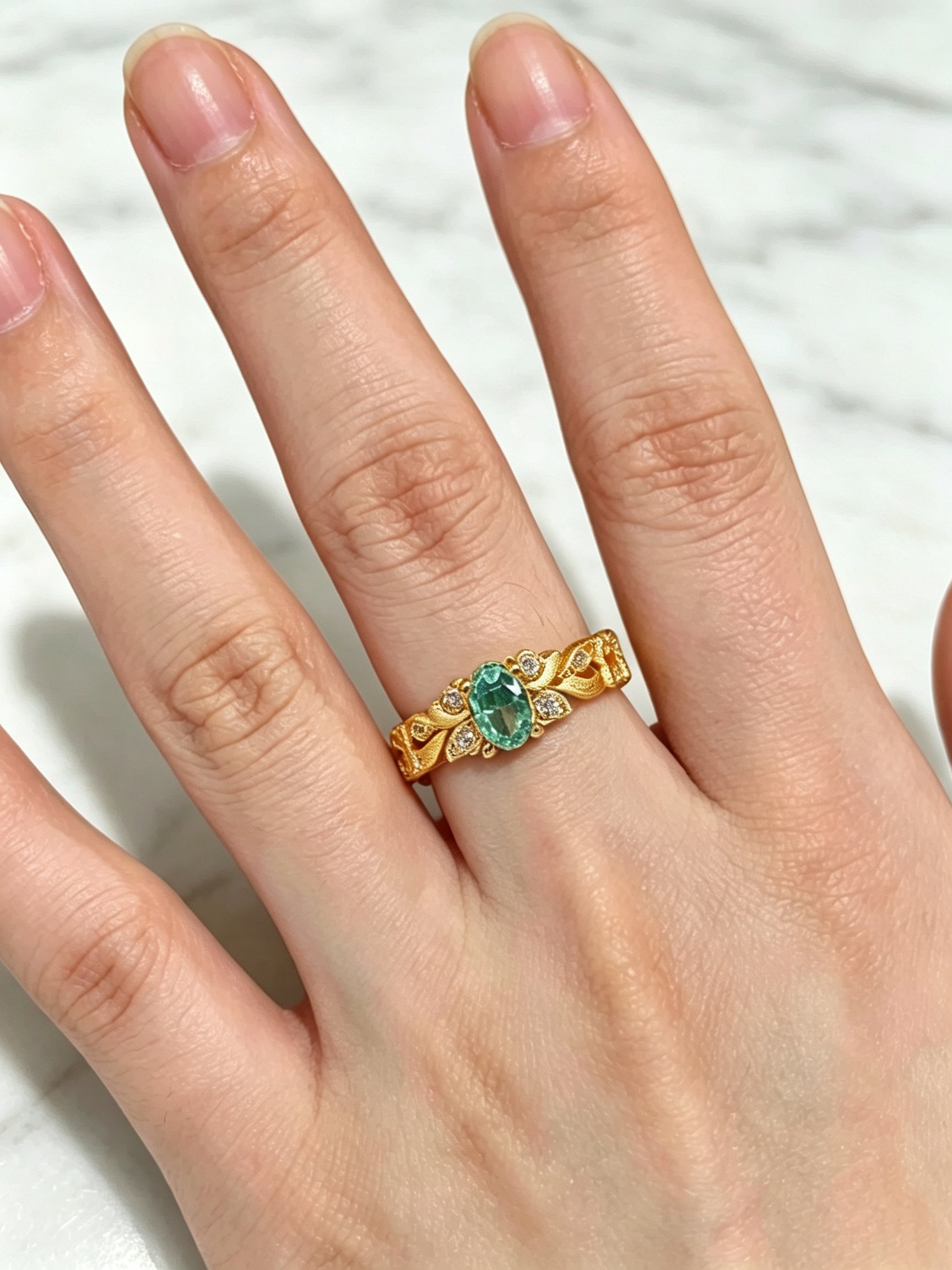 Gold Plated Mint Green Gemstone Ring