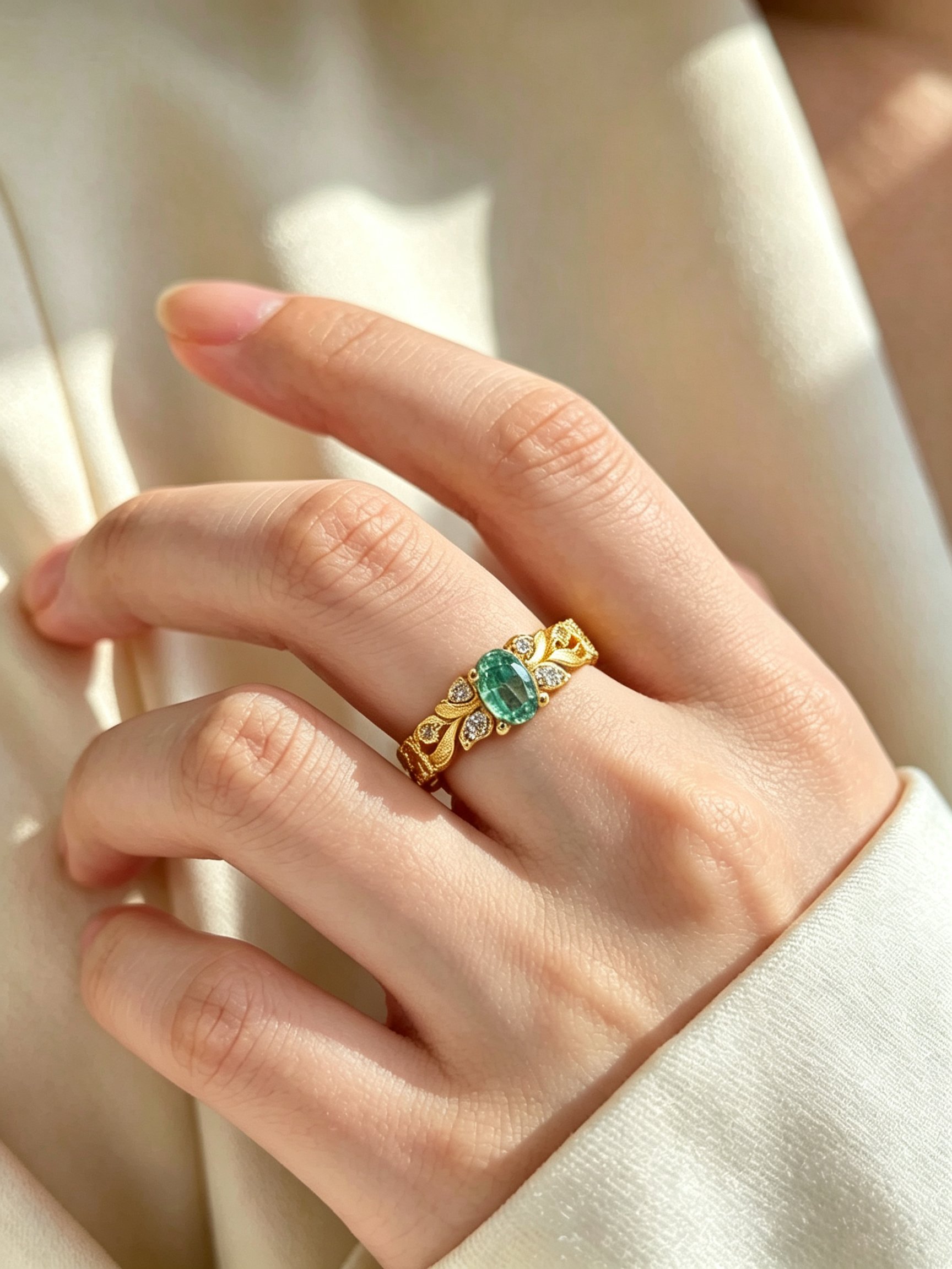 Gold Plated Mint Green Gemstone Ring