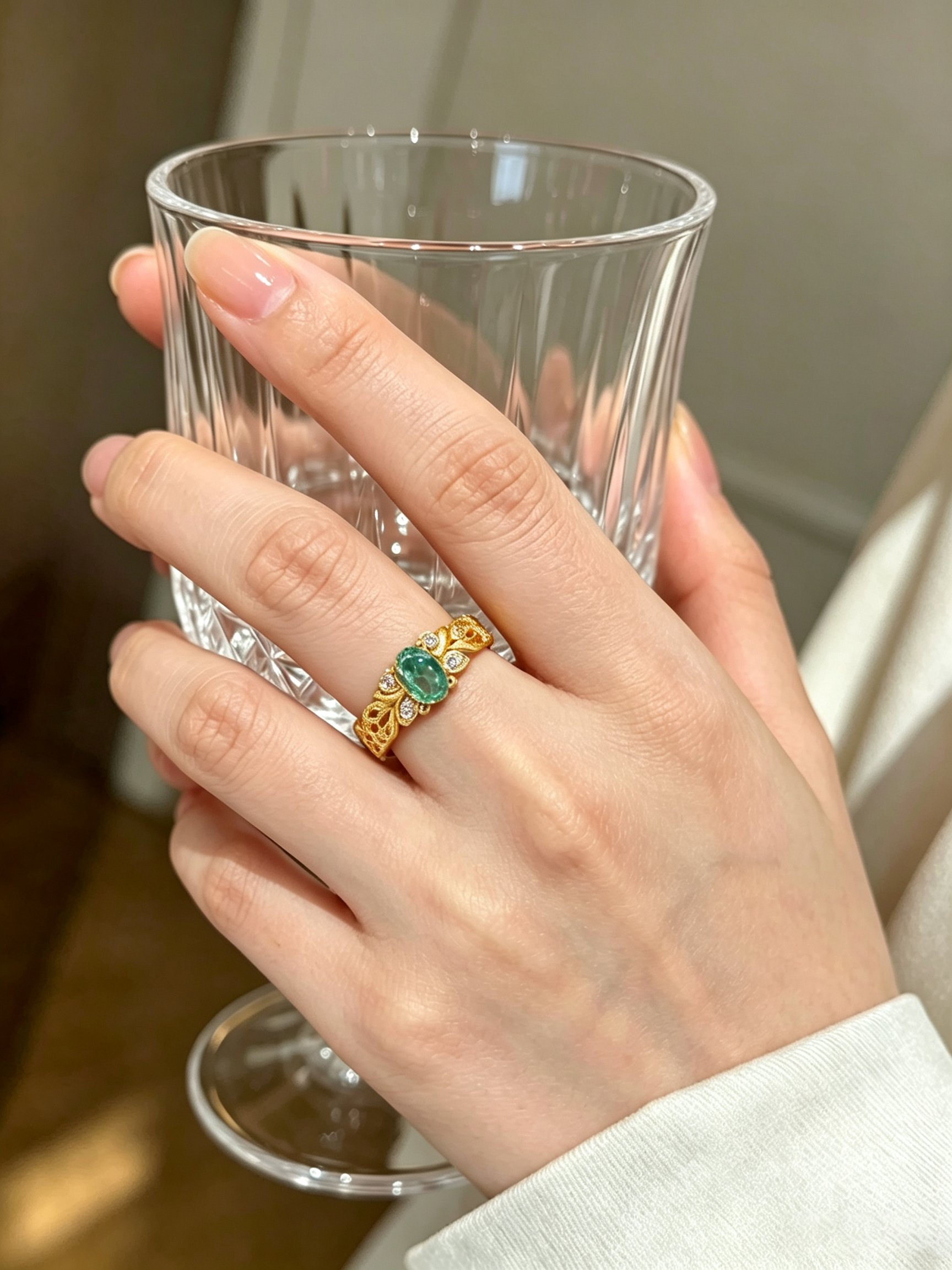 Gold Plated Mint Green Gemstone Ring