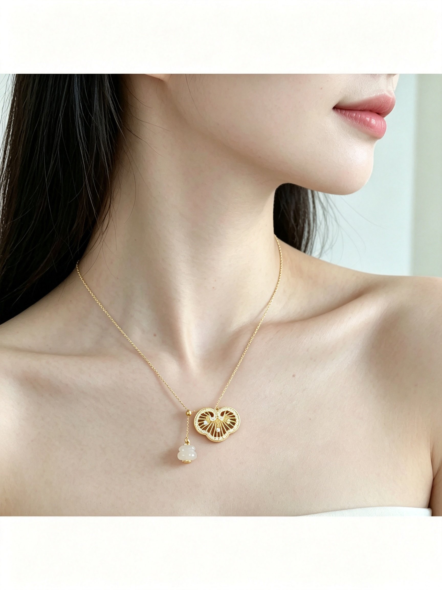Gold Plated Heart Necklace with Jade Charm