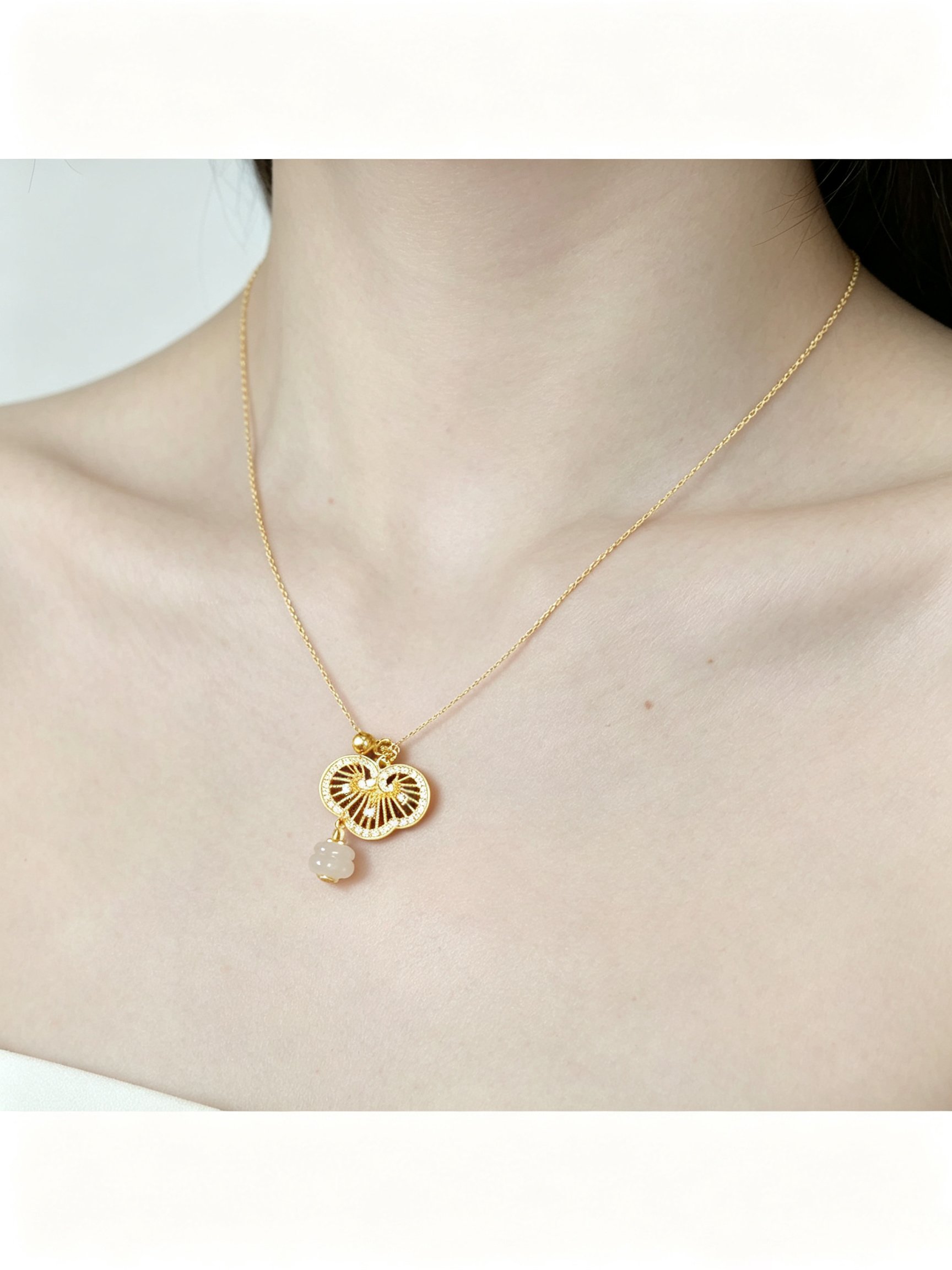 Gold Plated Heart Necklace with Jade Charm