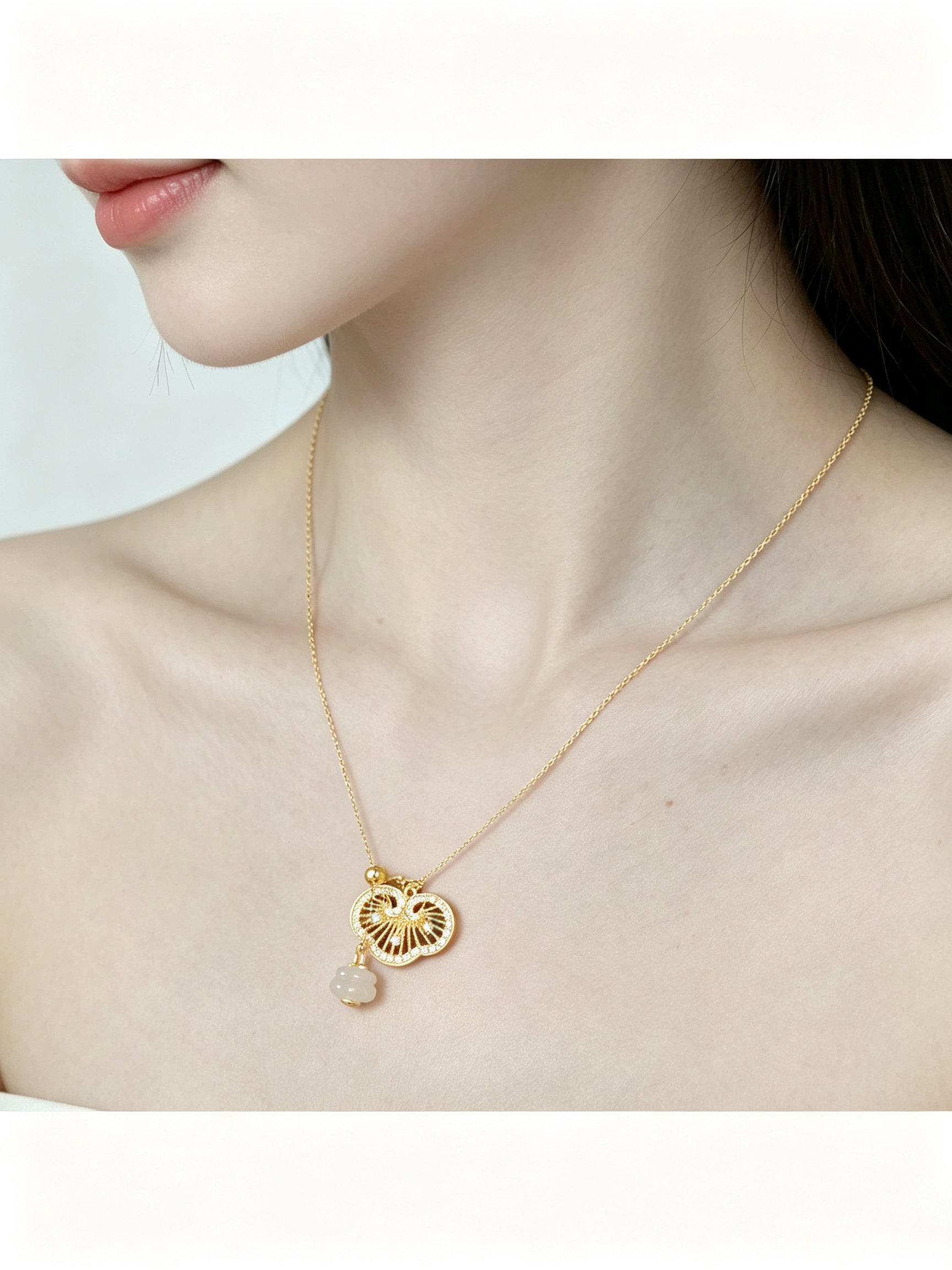 Gold Plated Heart Necklace with Jade Charm