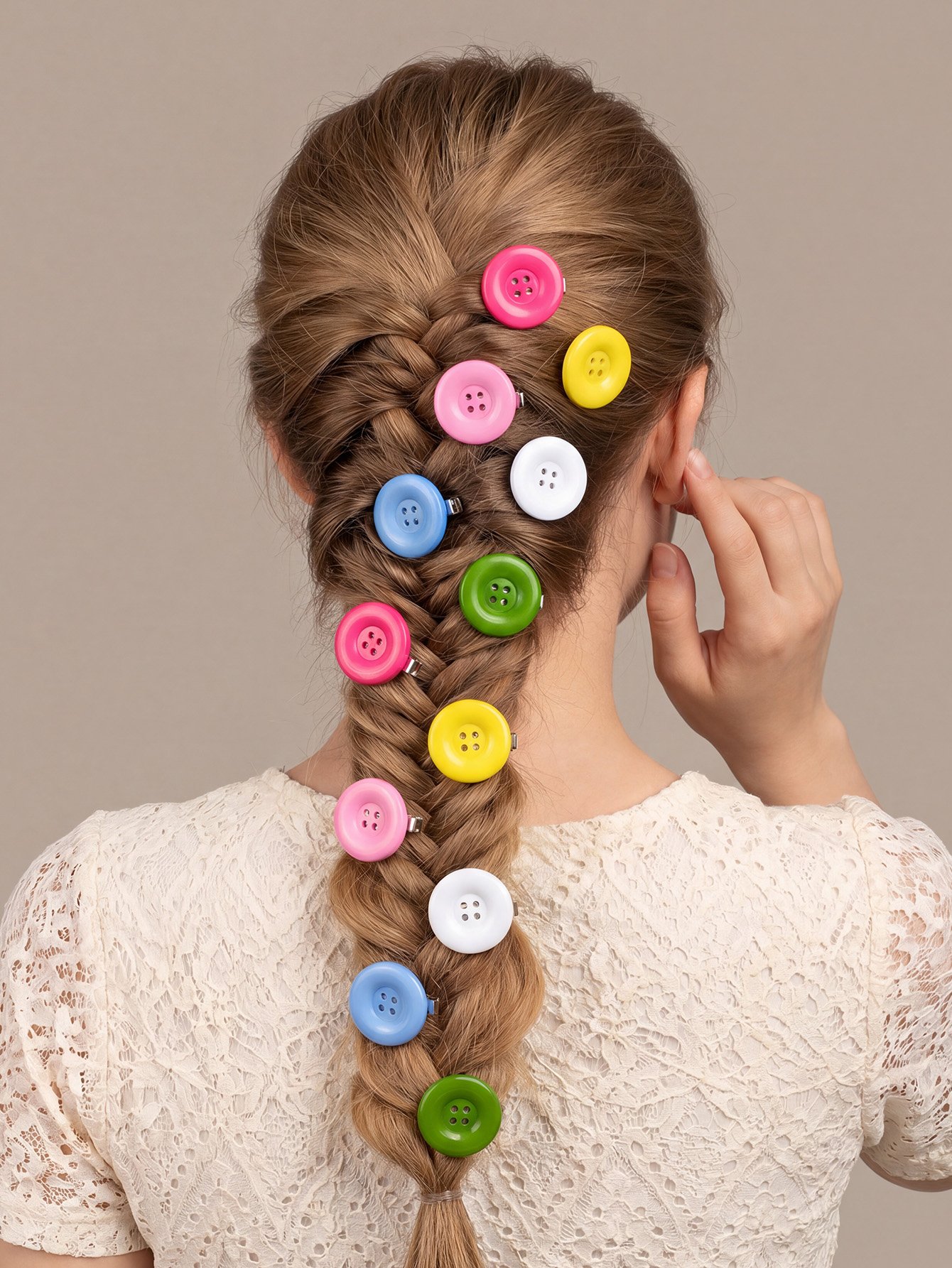 Multi-Color Button Hair Clips Set