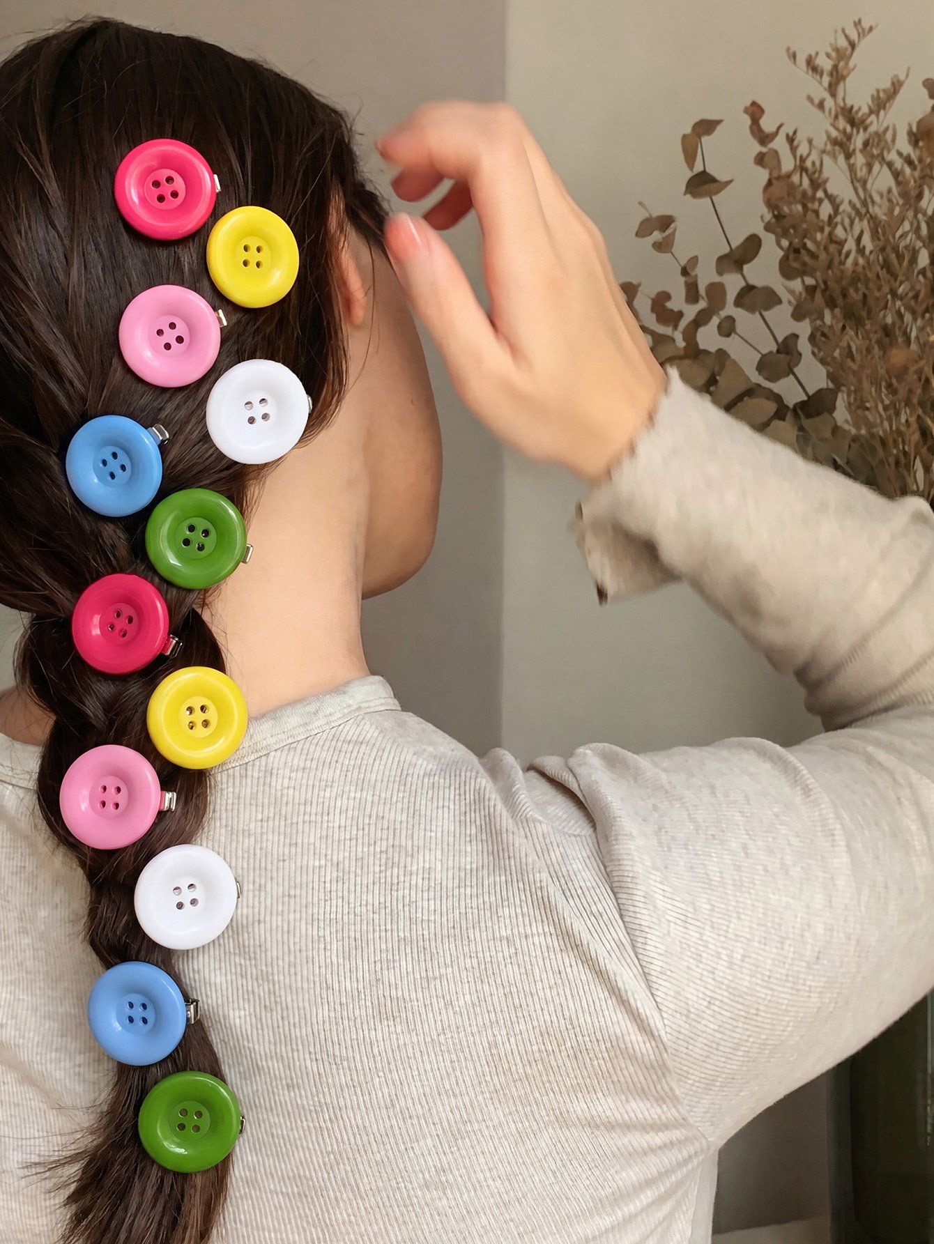 Multi-Color Button Hair Clips Set