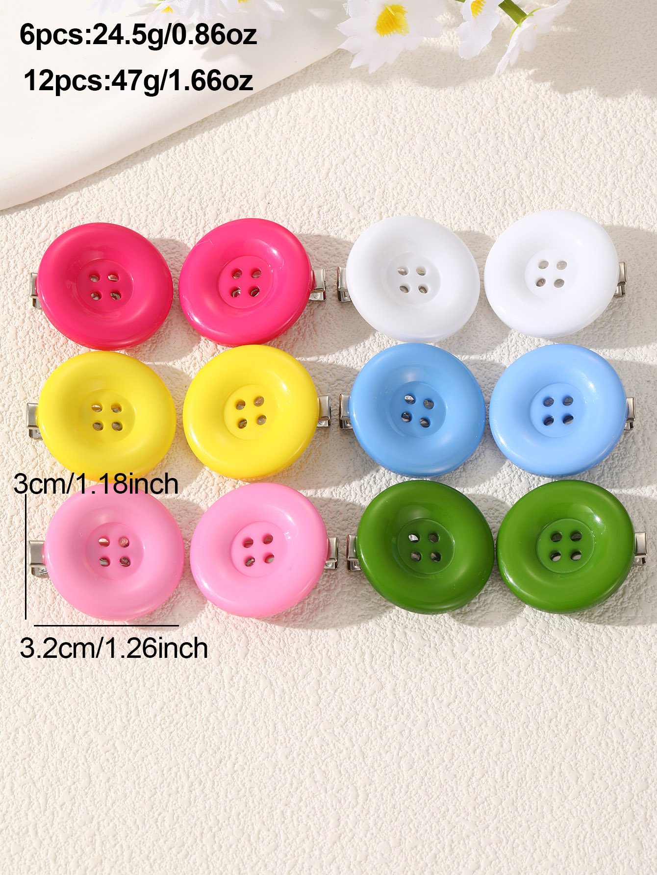 Multi-Color Button Hair Clips Set