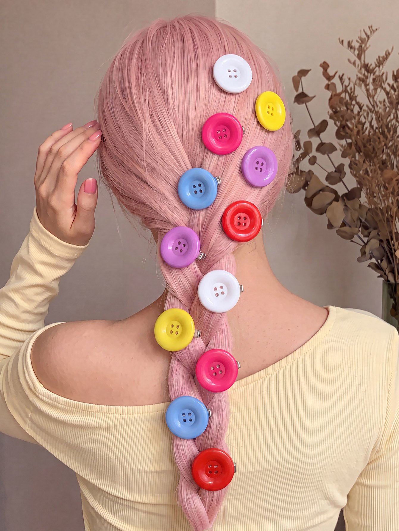 Colorful Button Hair Clips Set