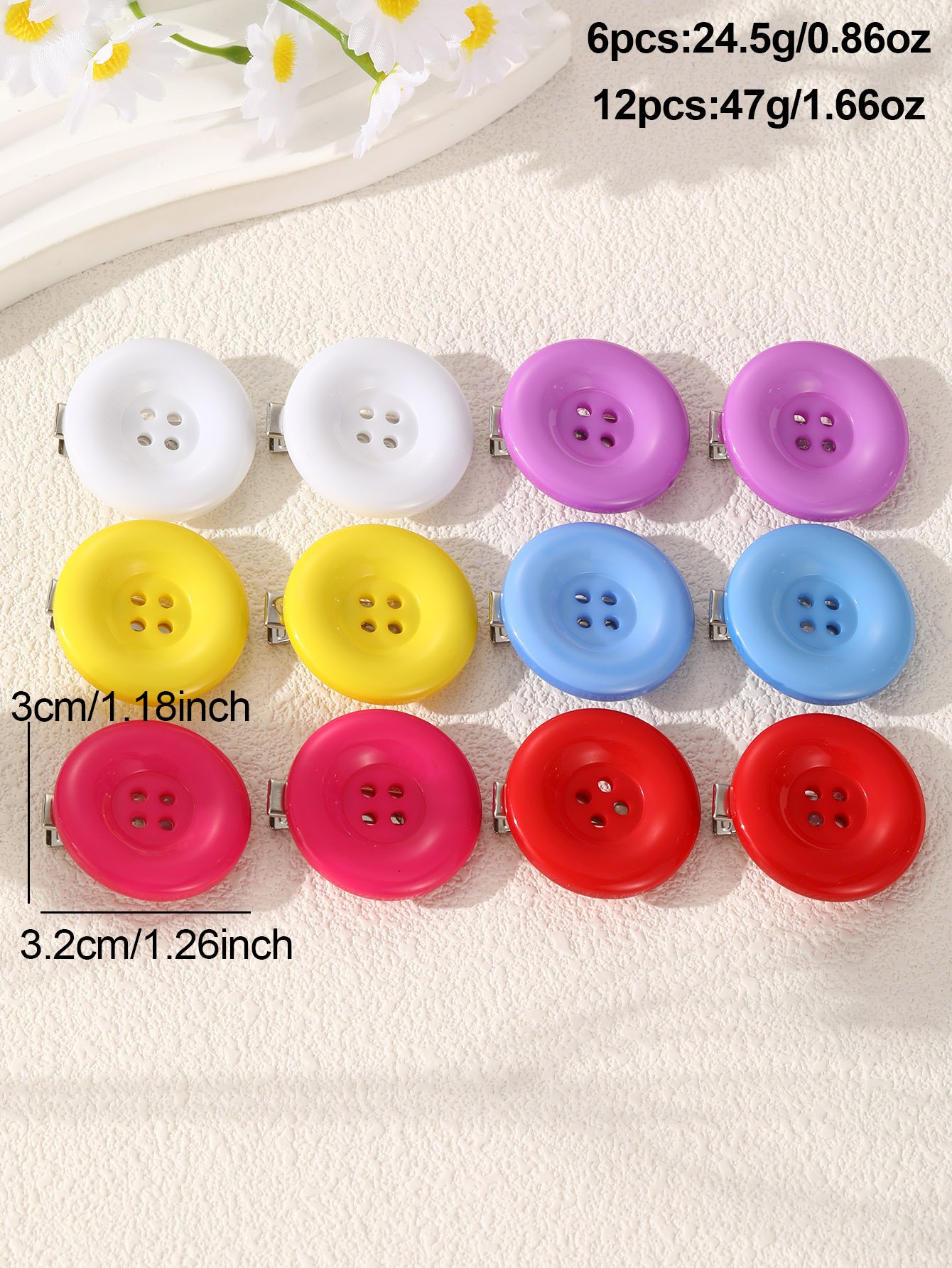 Colorful Button Hair Clips Set