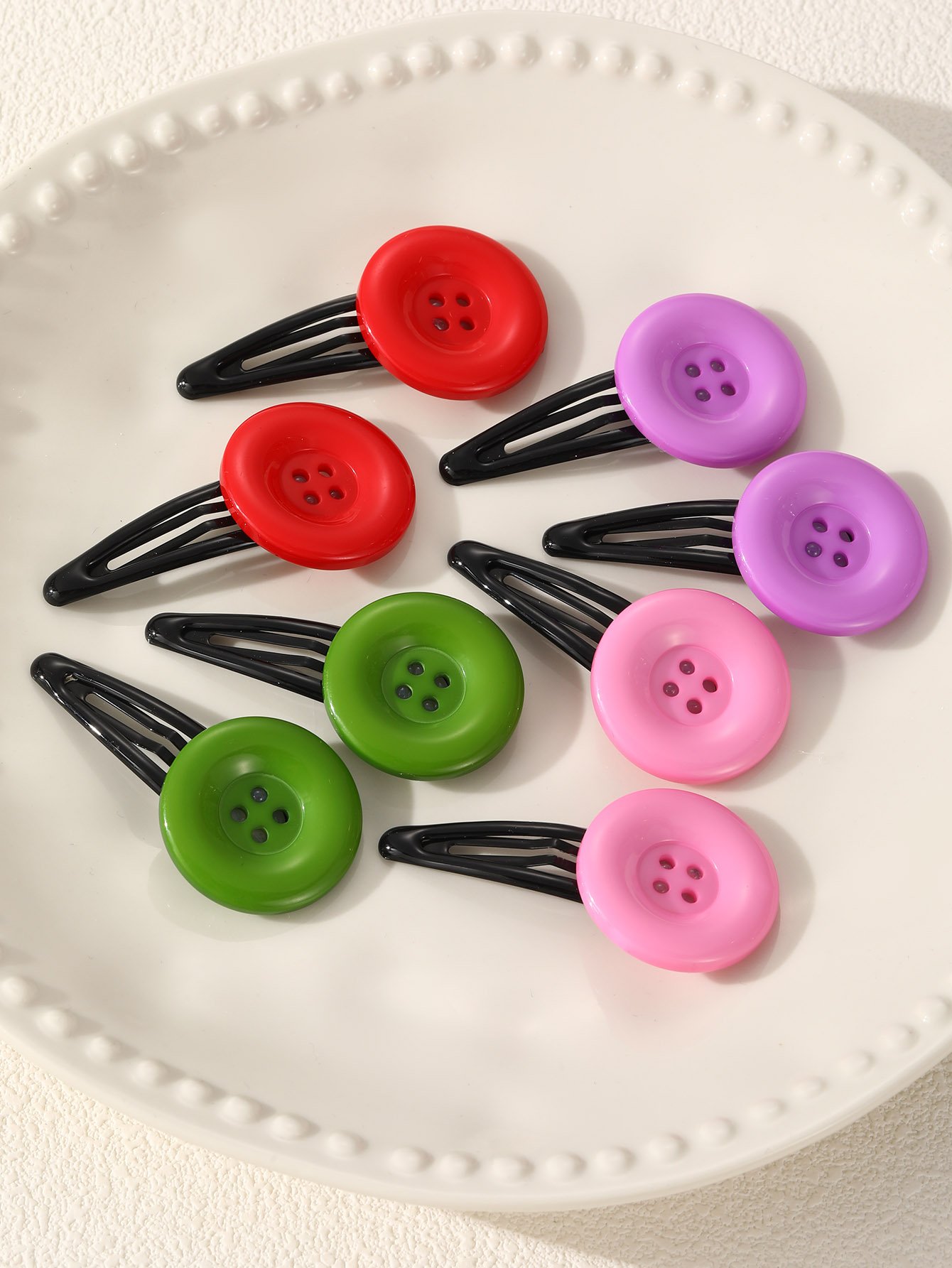 Colorful Button Hair Clip Set 8-Pack
