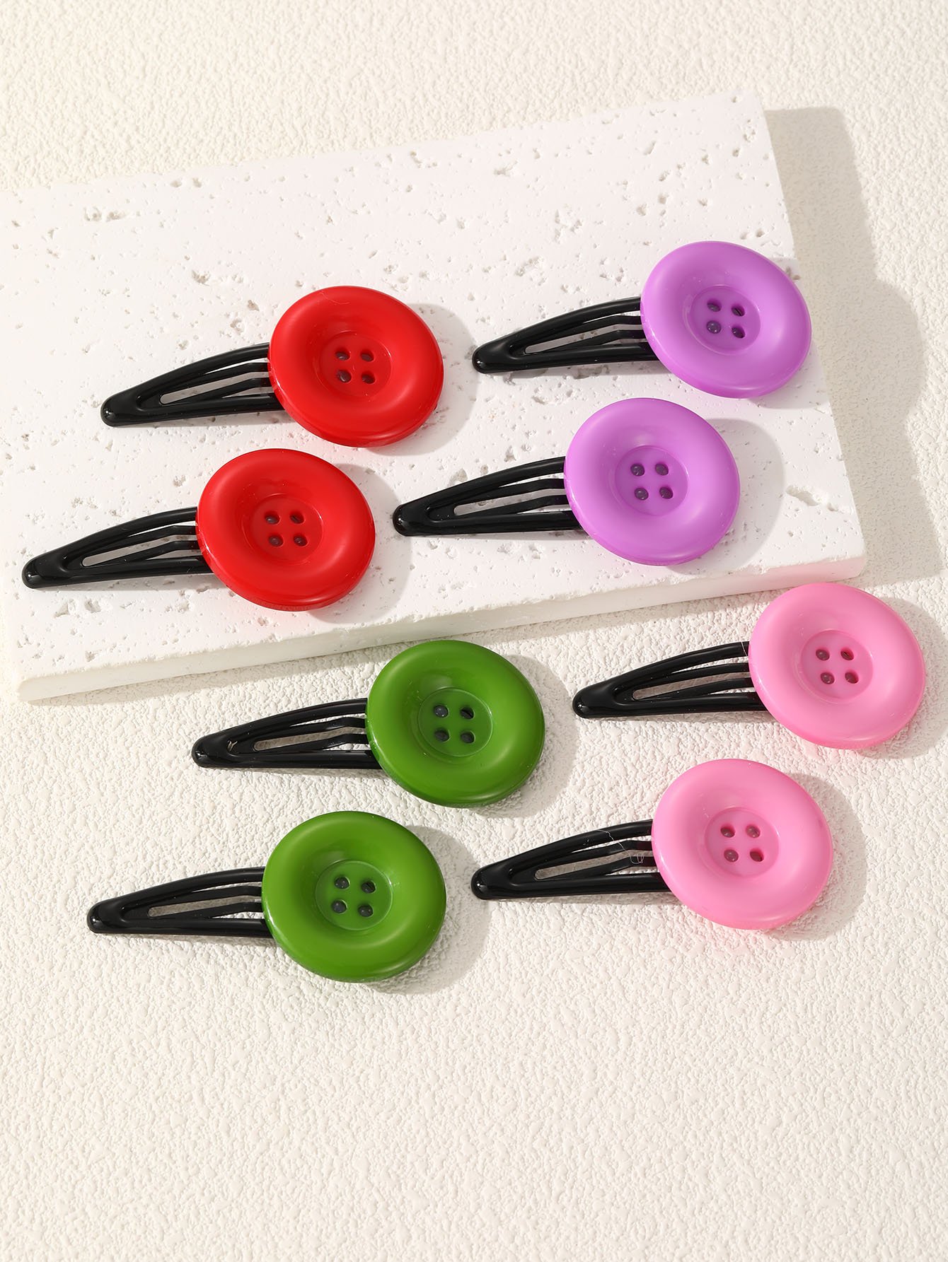 Colorful Button Hair Clip Set 8-Pack