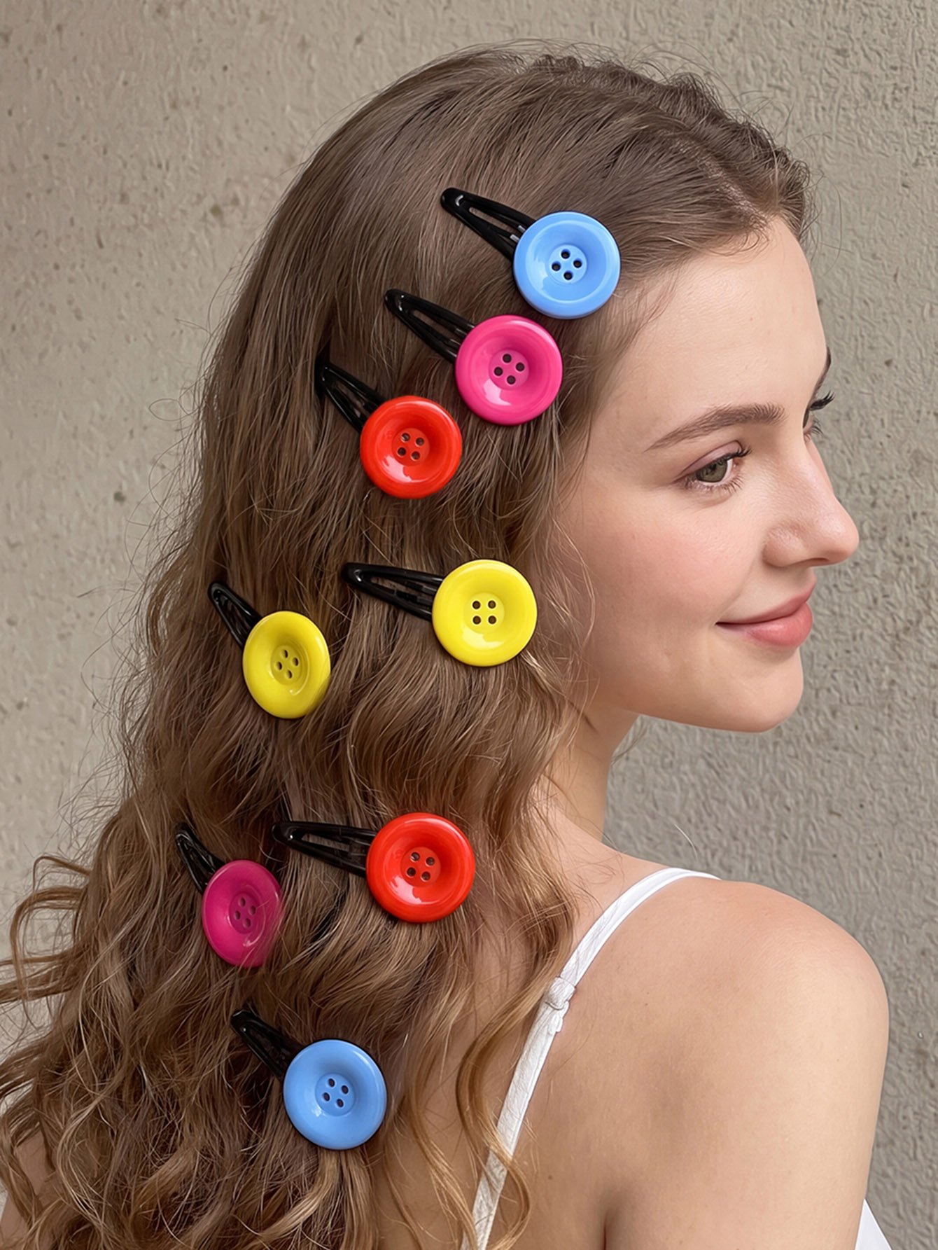 Colorful Button Hair Clips Set