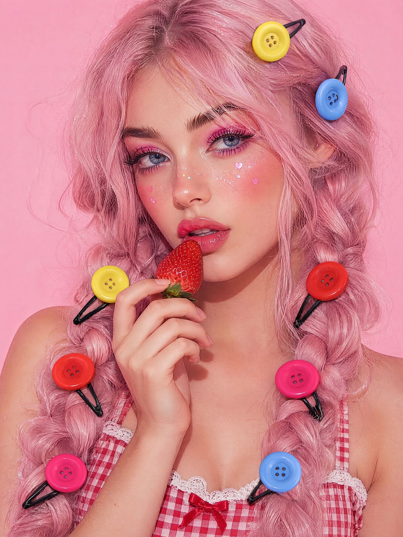 Colorful Button Hair Clips Set