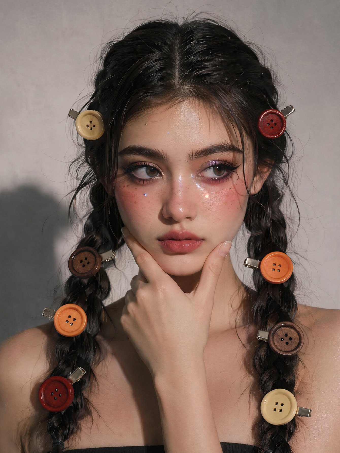 Multi-Color Button Hair Clips Set