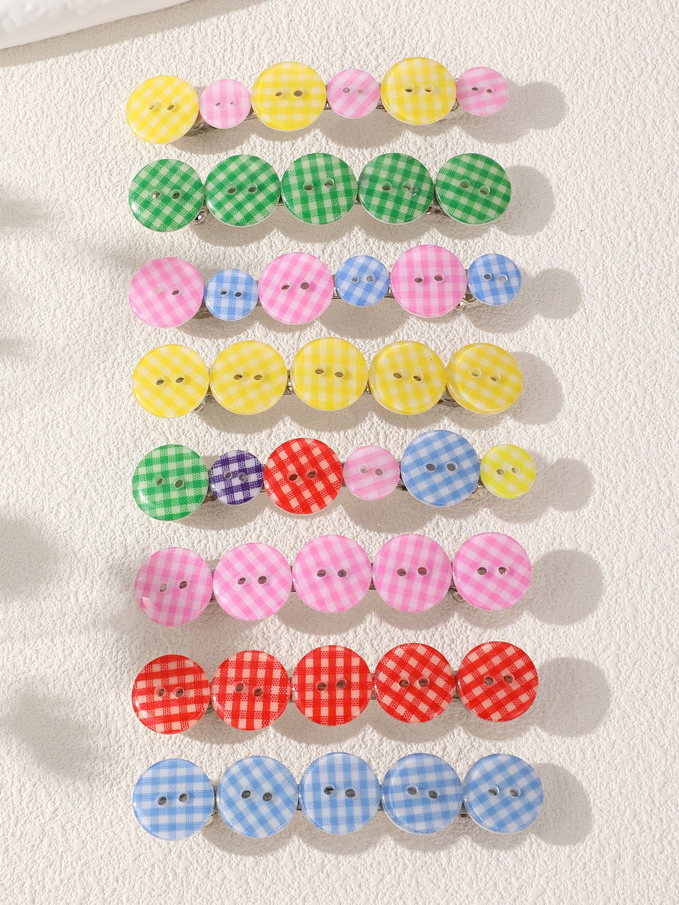 Gingham Button Hair Clip Set
