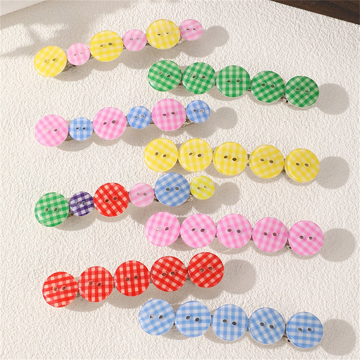 Gingham Button Hair Clip Set