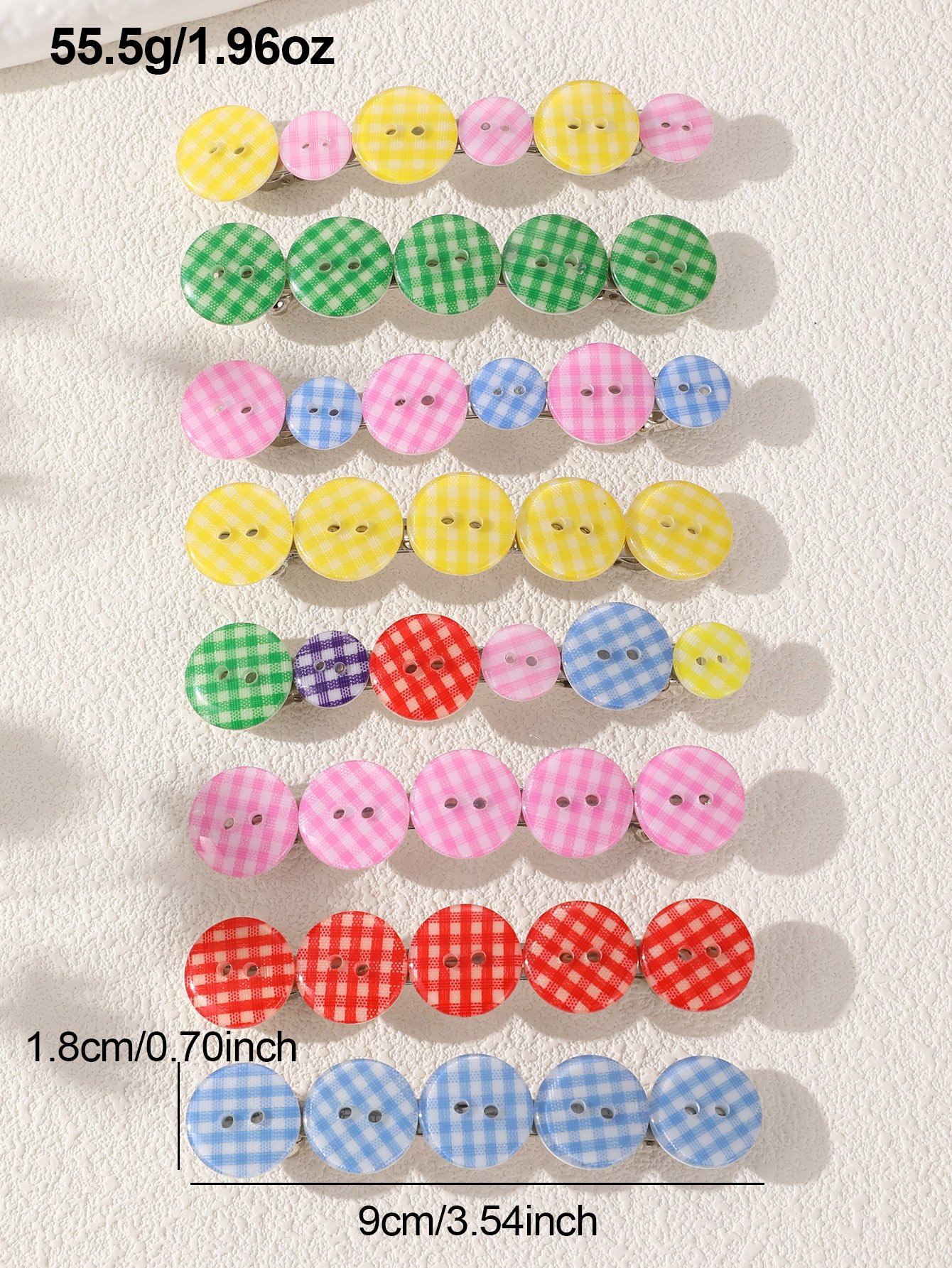 Gingham Button Hair Clip Set
