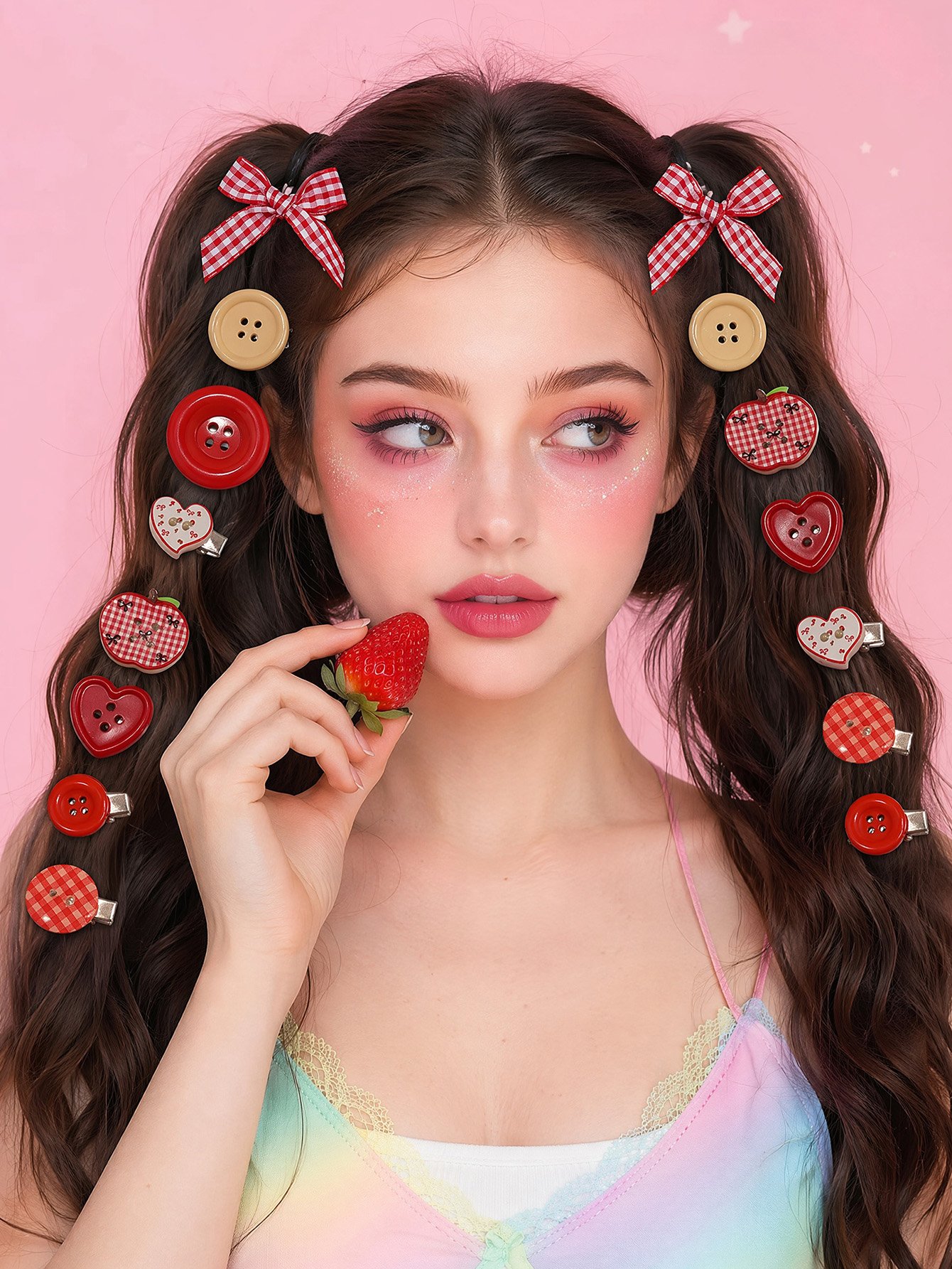Charming Gingham and Button Hair Clip Set
