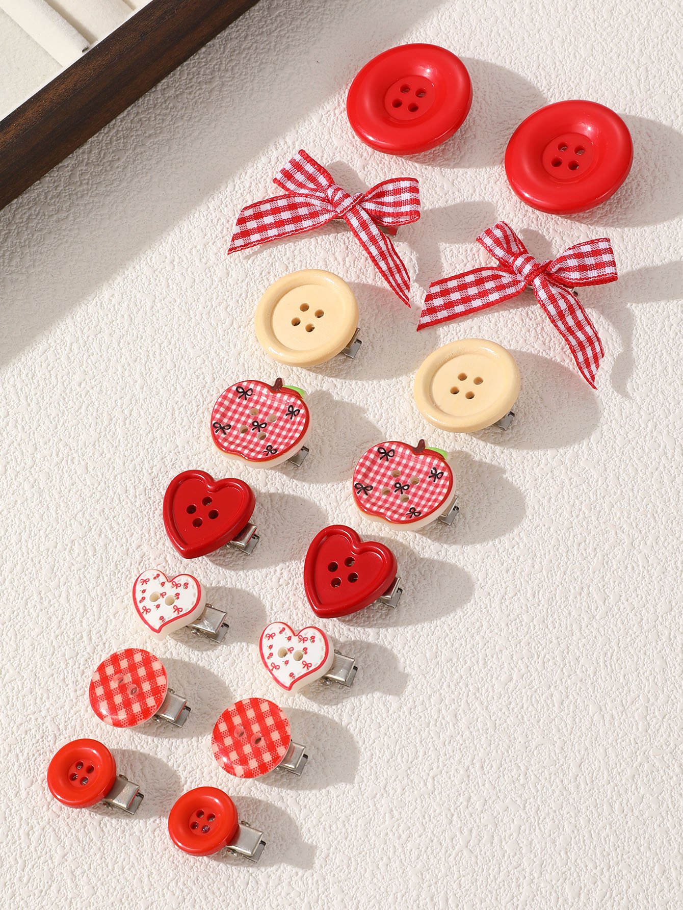 Charming Gingham and Button Hair Clip Set
