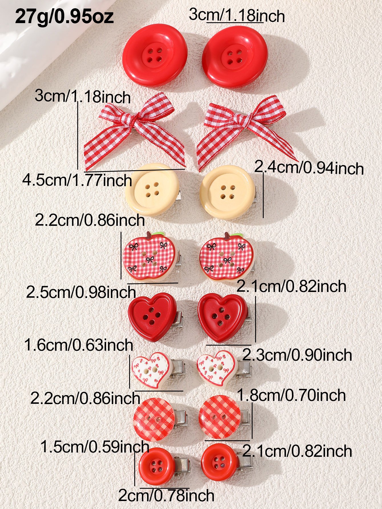 Charming Gingham and Button Hair Clip Set