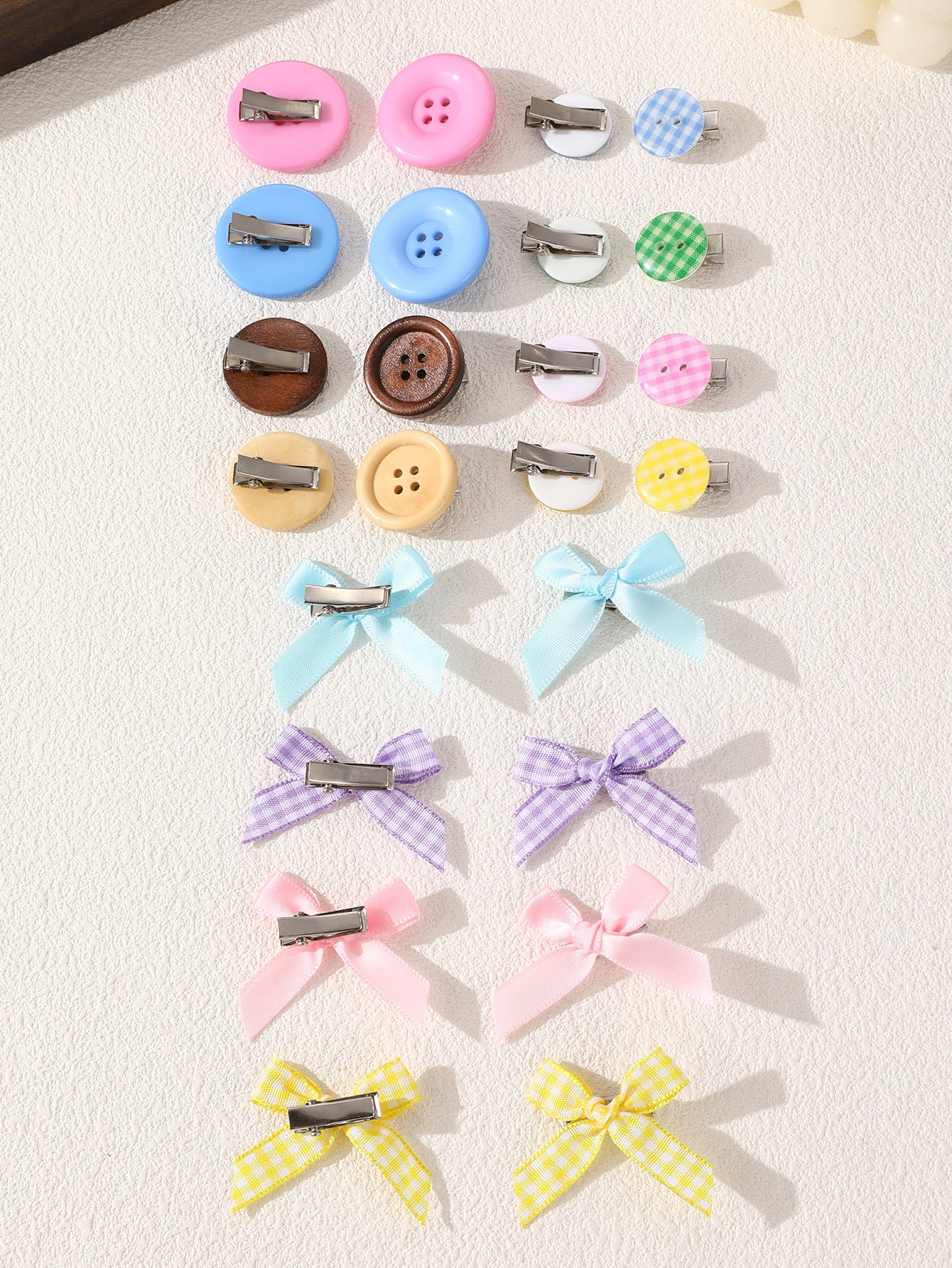Rainbow Button and Bow Hair Clip Set 24 Pcs