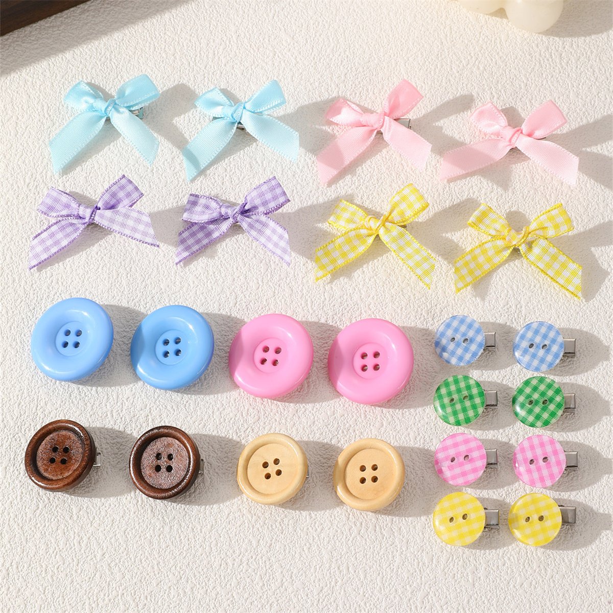 Rainbow Button and Bow Hair Clip Set 24 Pcs