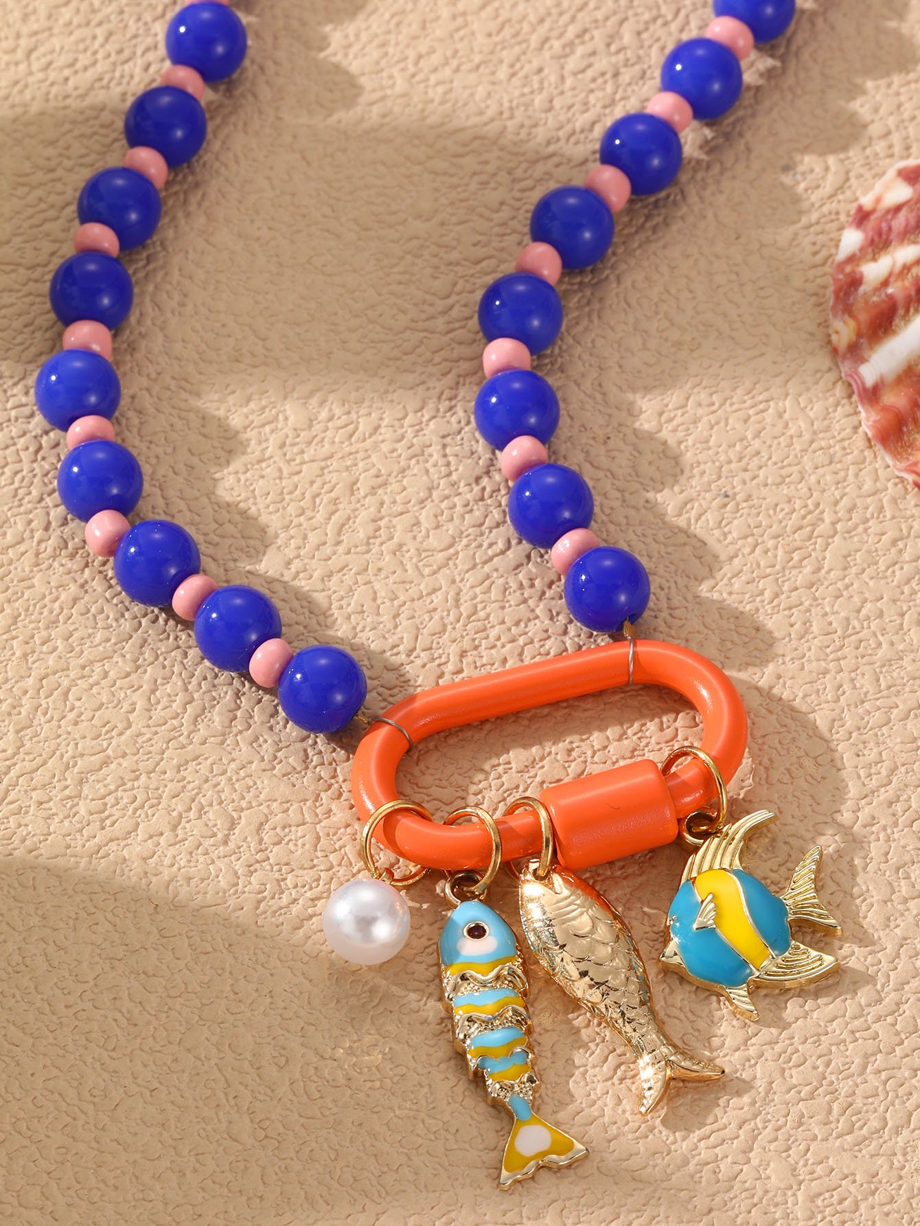 Multi-Color Beaded Fish Charm Necklace