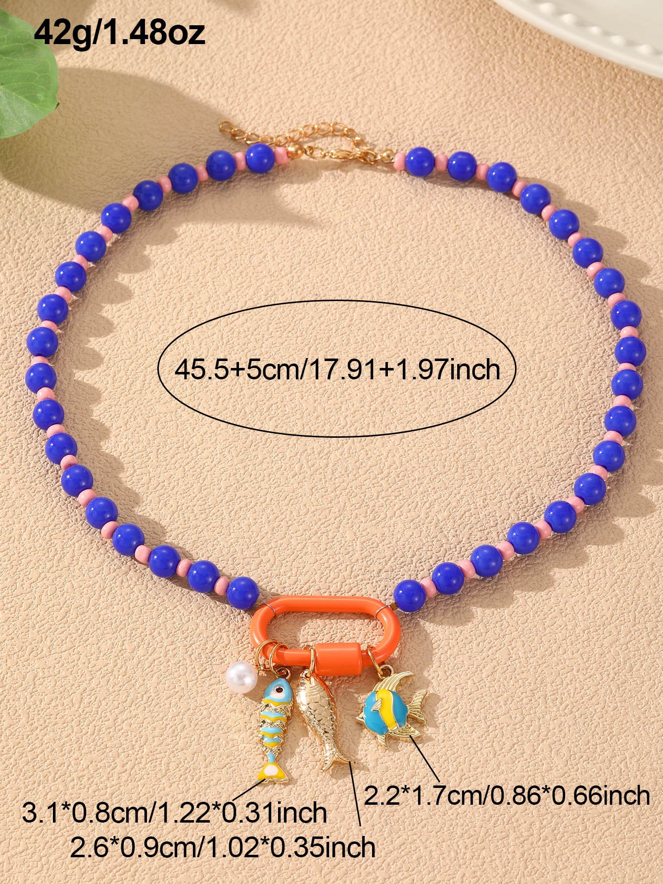 Multi-Color Beaded Fish Charm Necklace