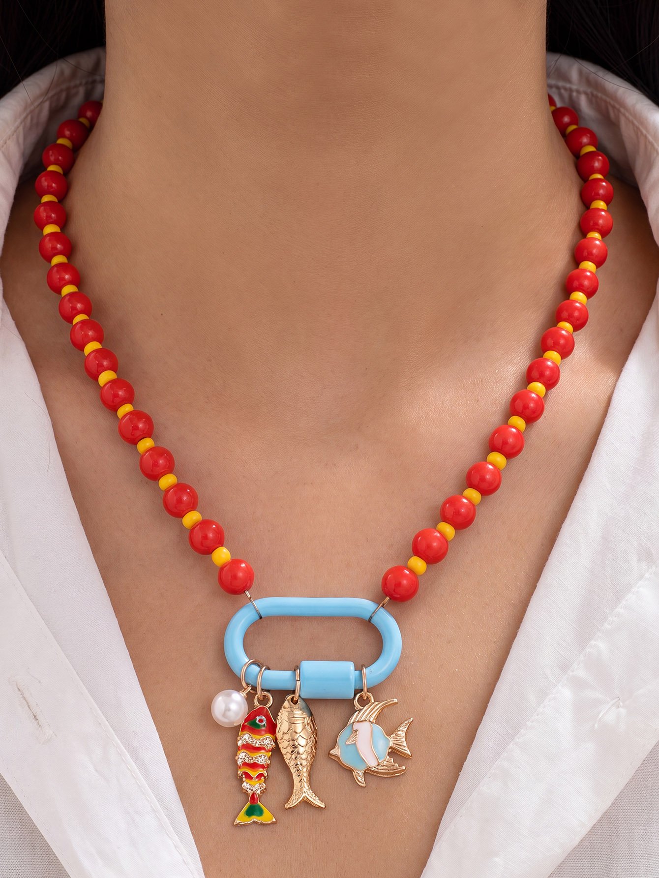Beaded Fish Charm Necklace