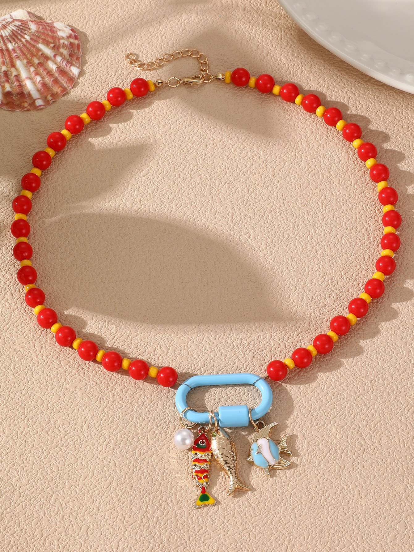 Beaded Fish Charm Necklace