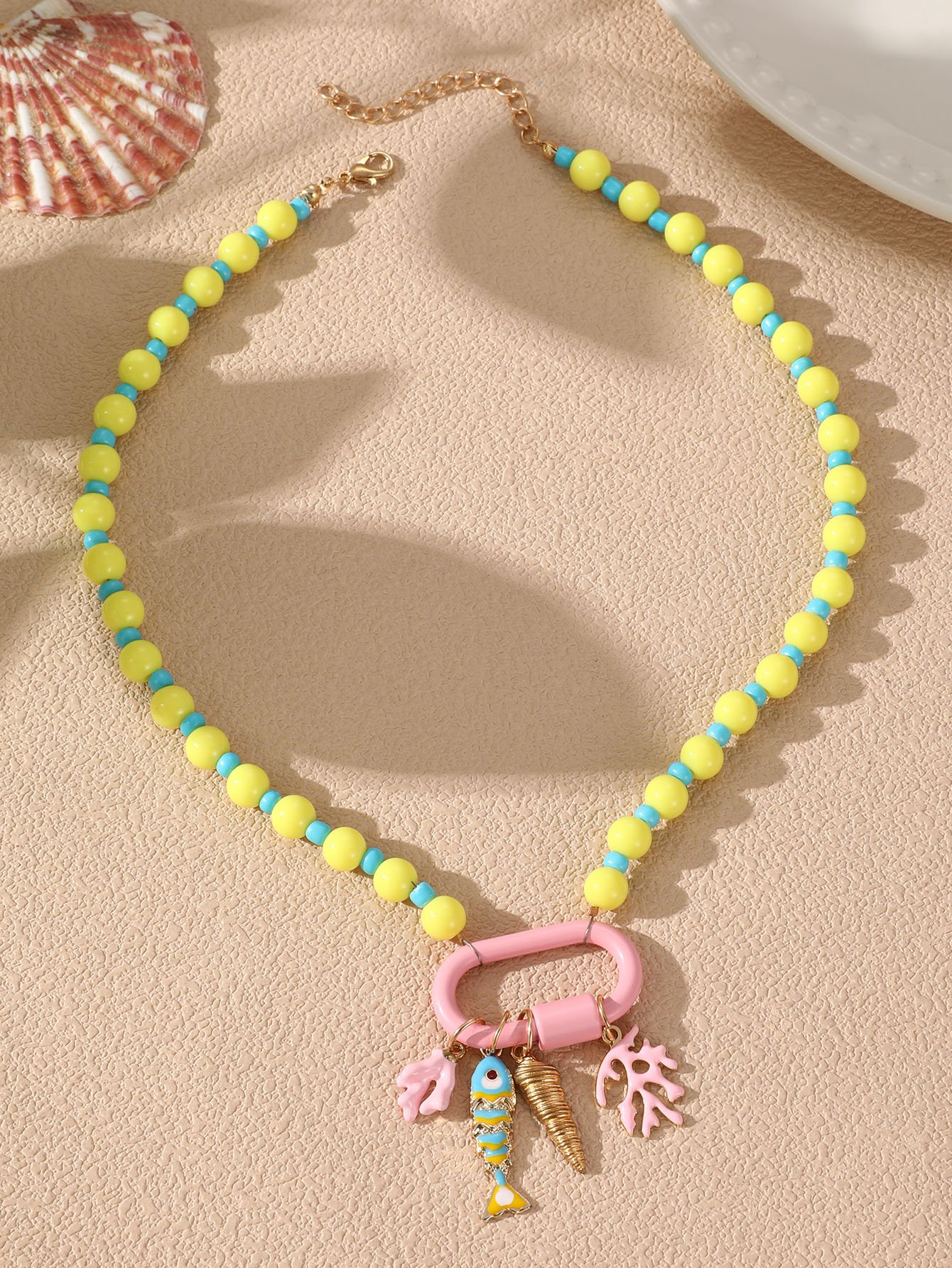 Ocean-Inspired Beaded Charm Necklace