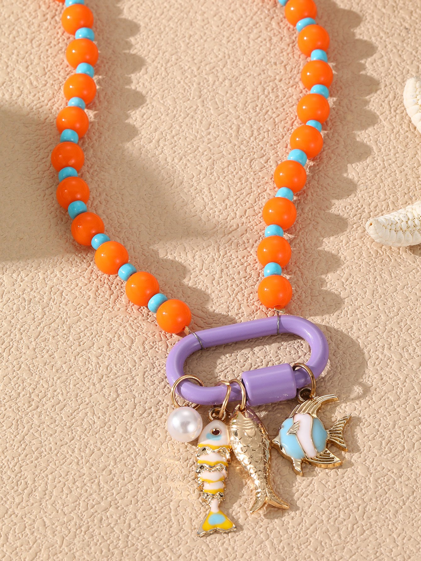 Multi-Color Beaded Necklace with Fish Charms