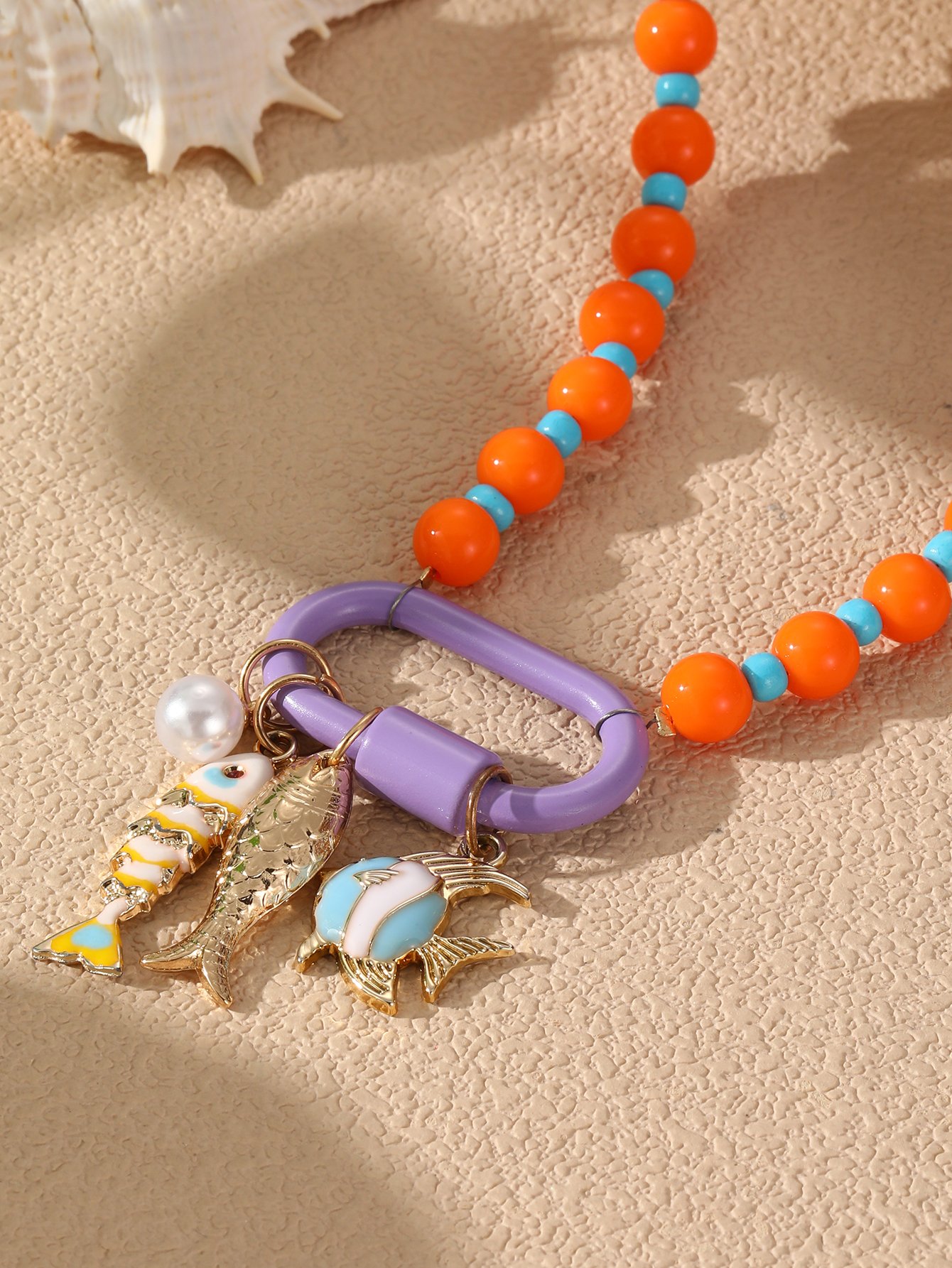 Multi-Color Beaded Necklace with Fish Charms