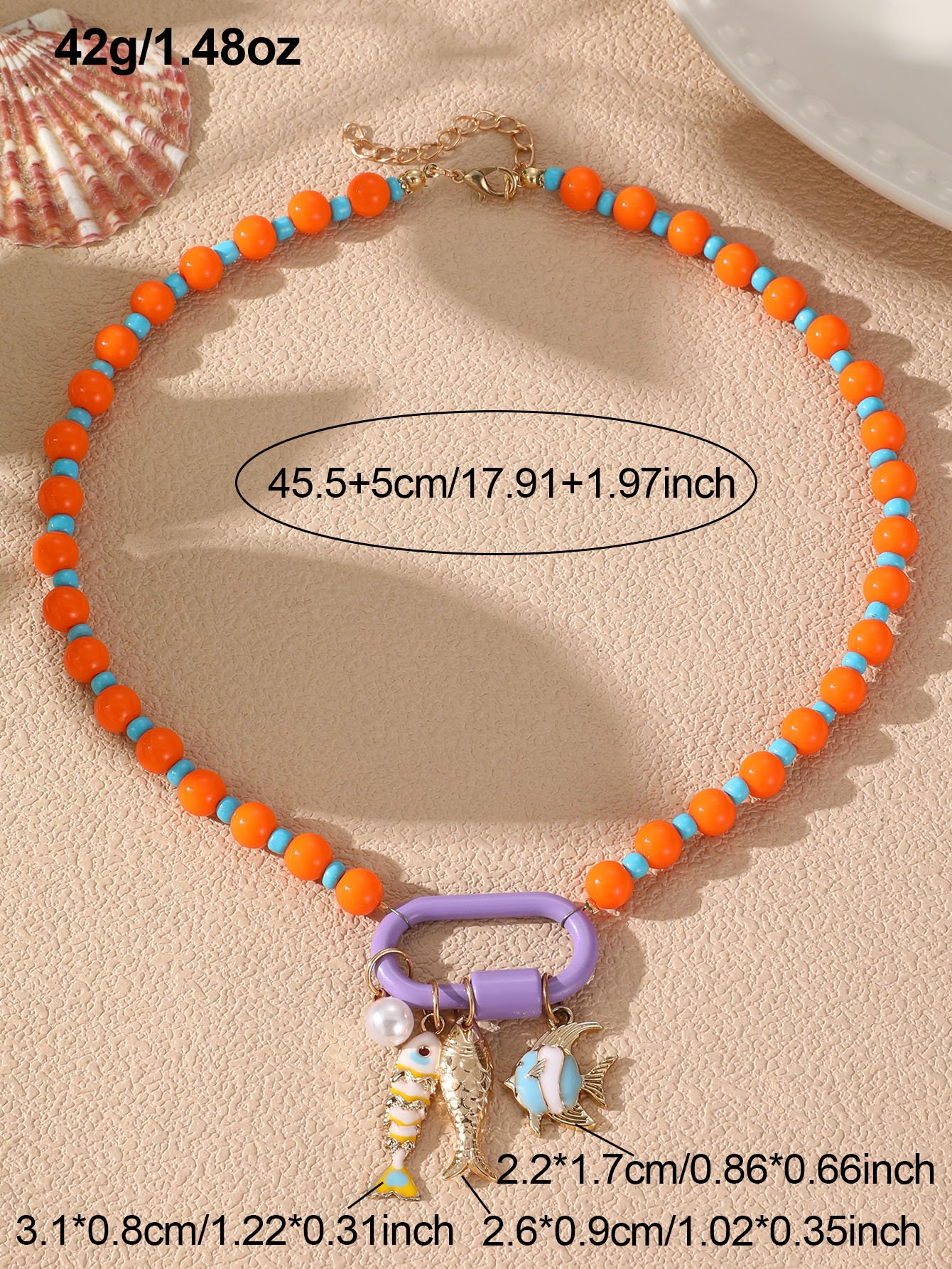 Multi-Color Beaded Necklace with Fish Charms