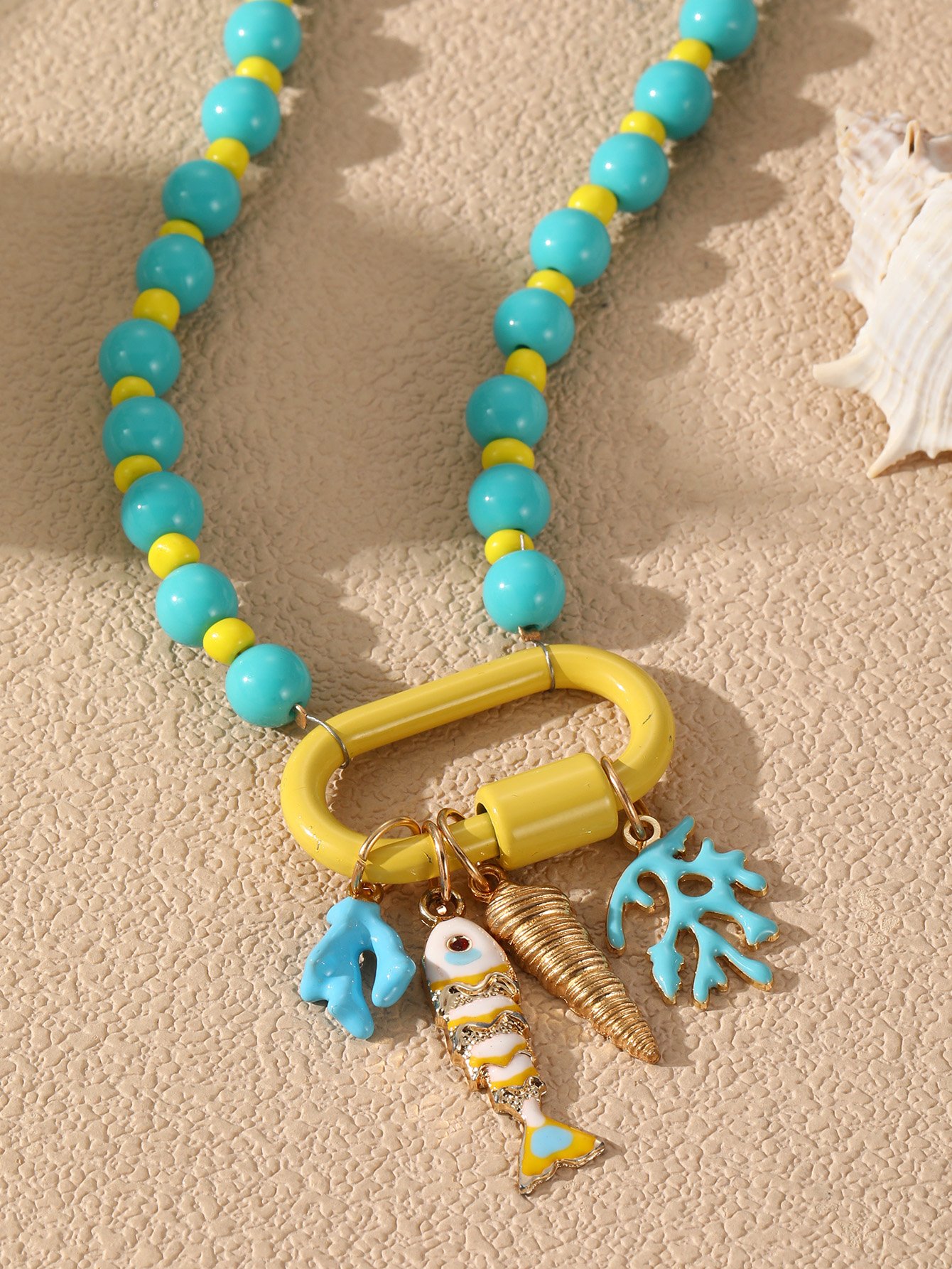 Coastal Beaded Necklace with Ocean Charms