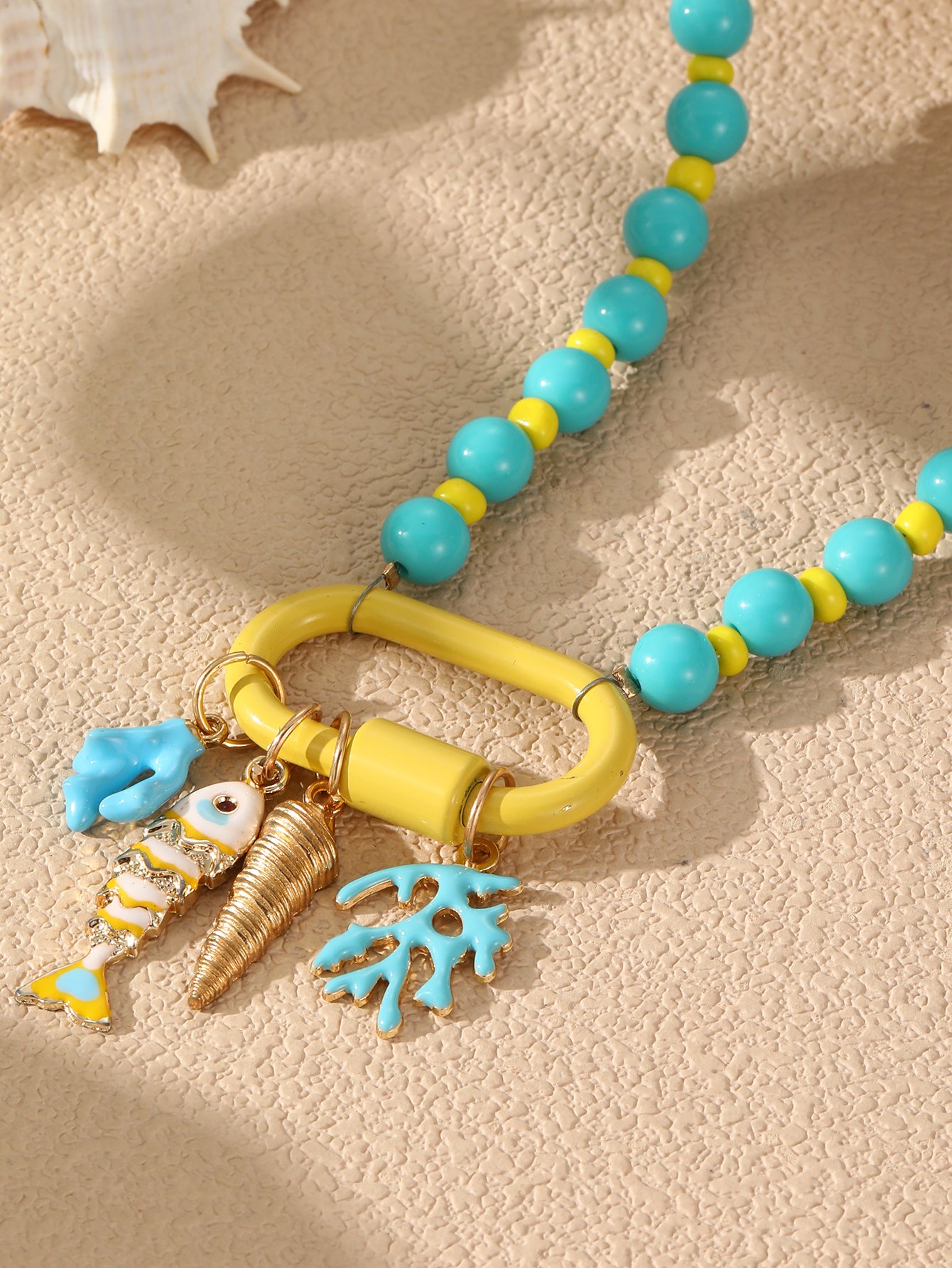 Coastal Beaded Necklace with Ocean Charms