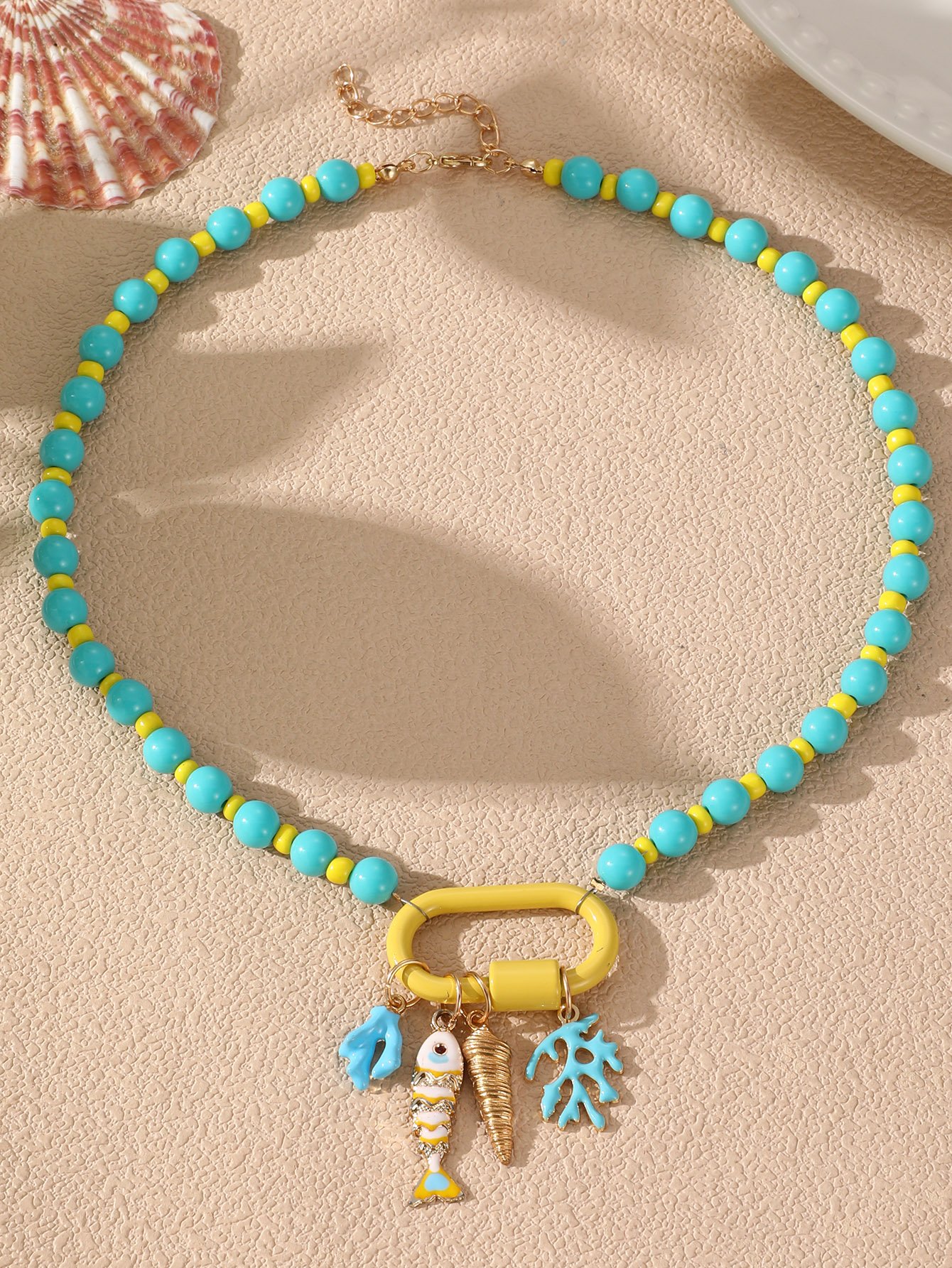 Coastal Beaded Necklace with Ocean Charms