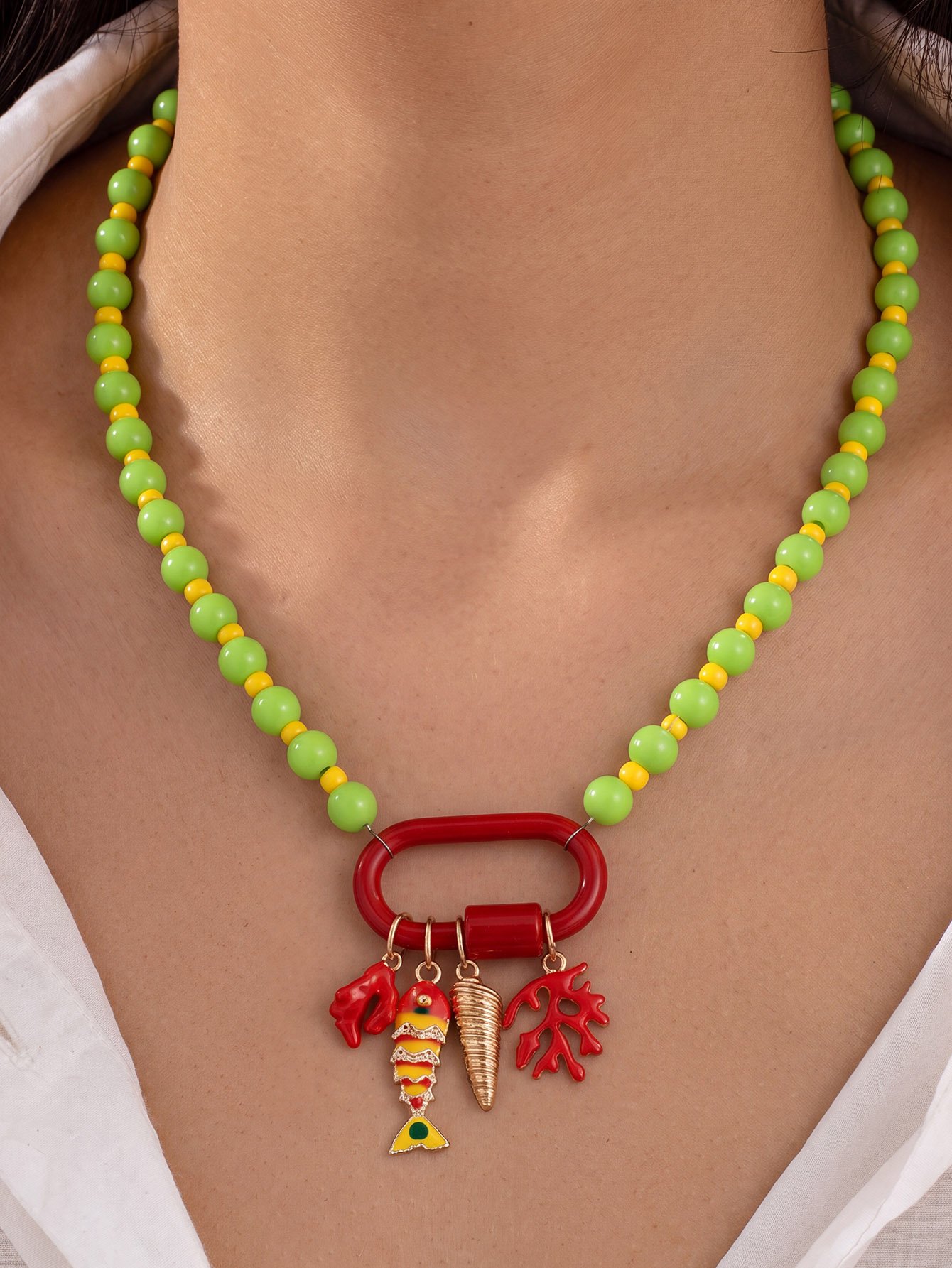 Multi-Color Beaded Charm Necklace