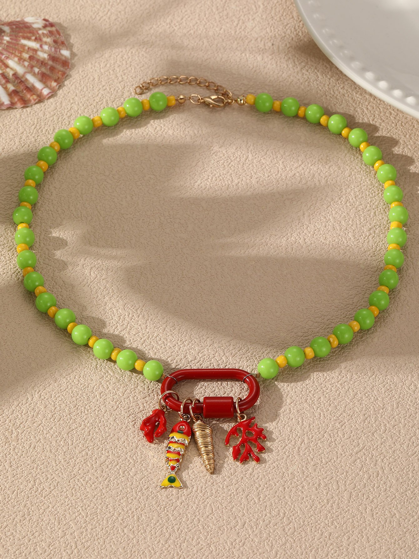 Multi-Color Beaded Charm Necklace