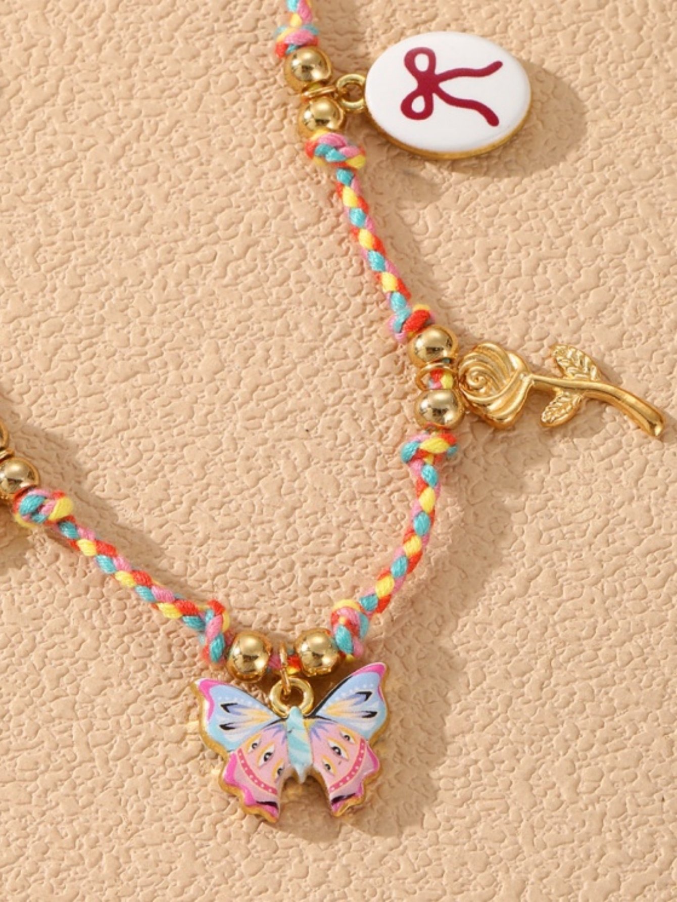 Charm Necklace with Multi-Colored Rope