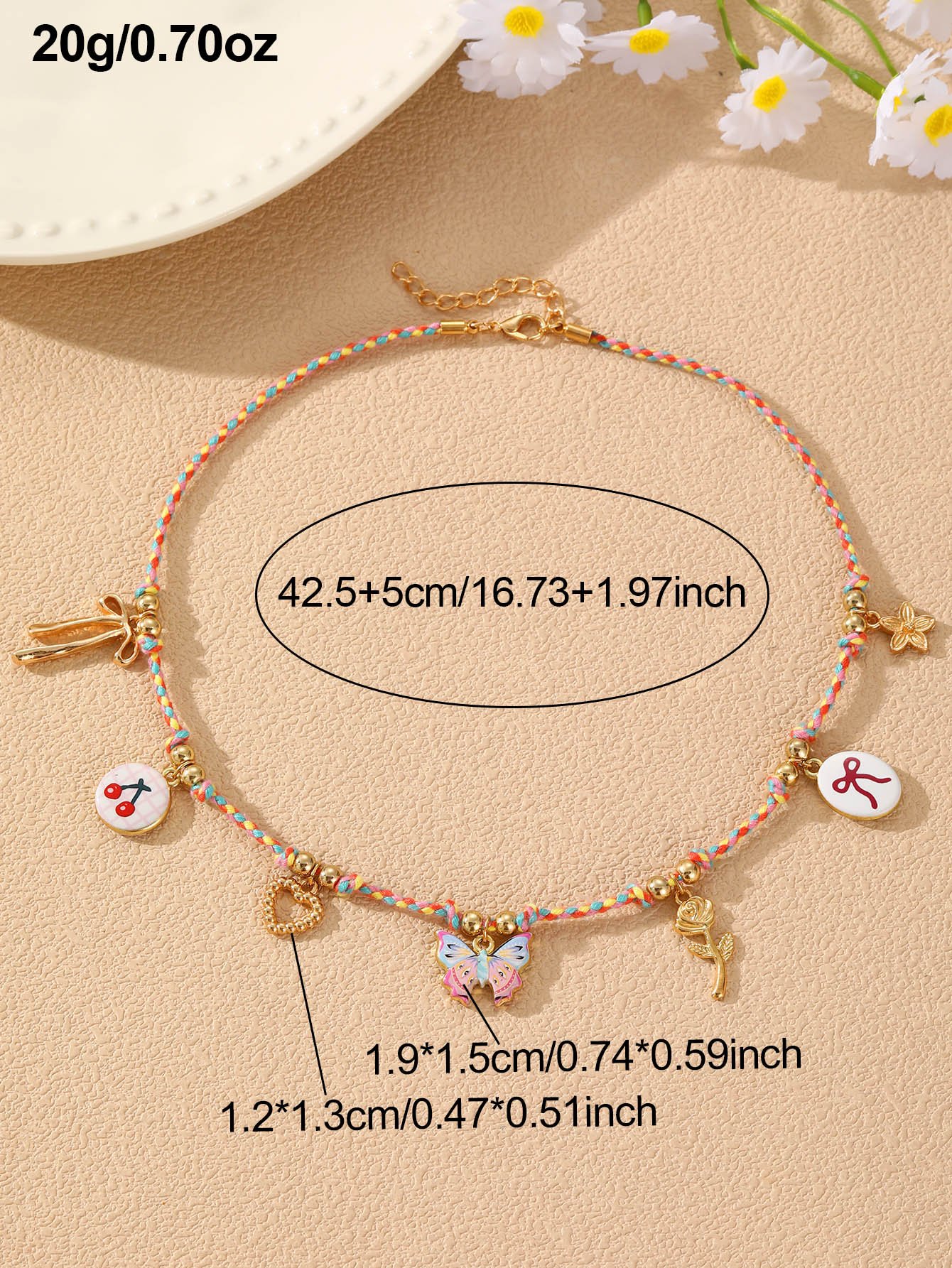 Charm Necklace with Multi-Colored Rope